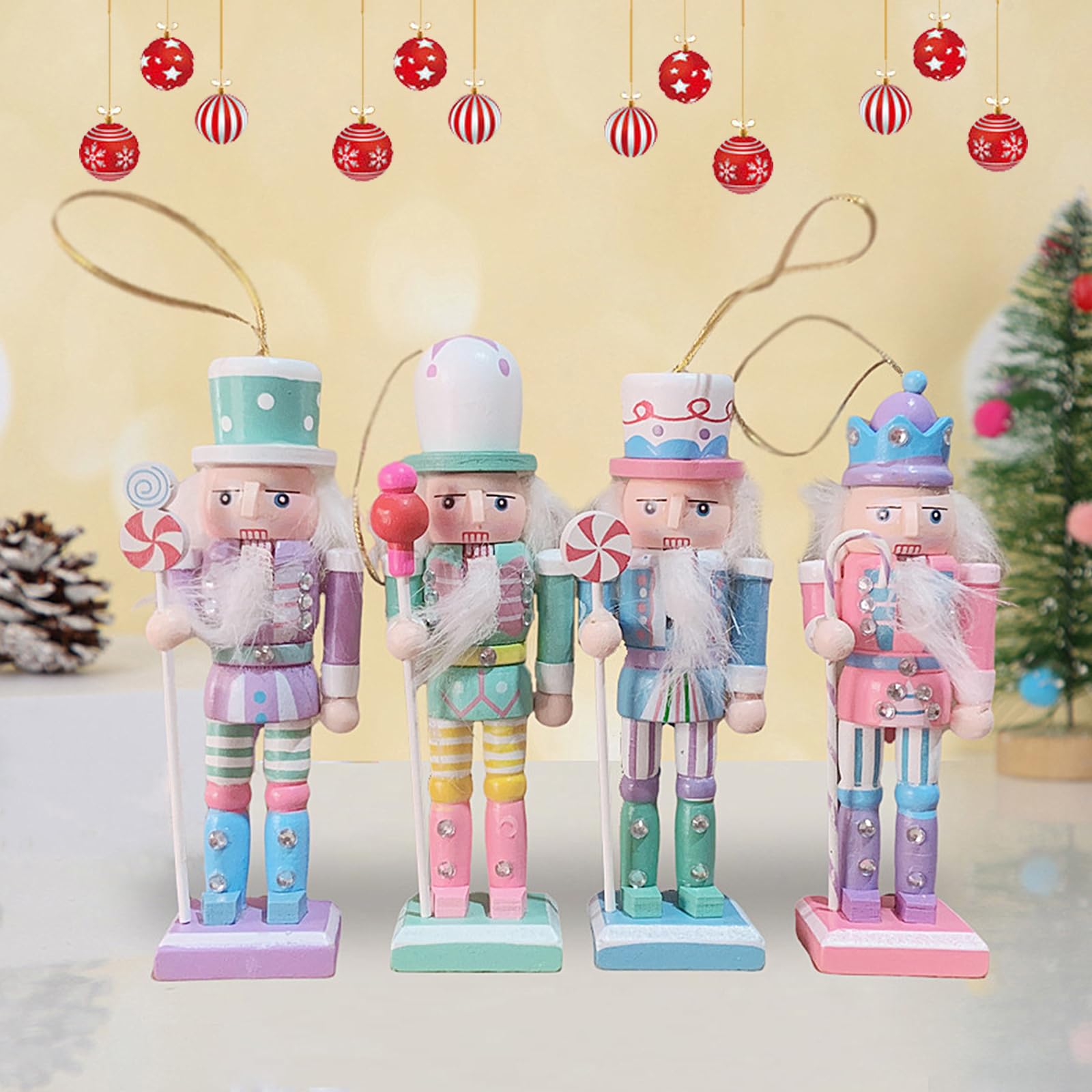 4 Pcs Wooden Christmas Soldier Nutcracker Ornaments - Traditional Holiday Decor for Shelves, Tables, Mantels & Christmas Tree - Perfect for Home, Office & Festive Party Decorations