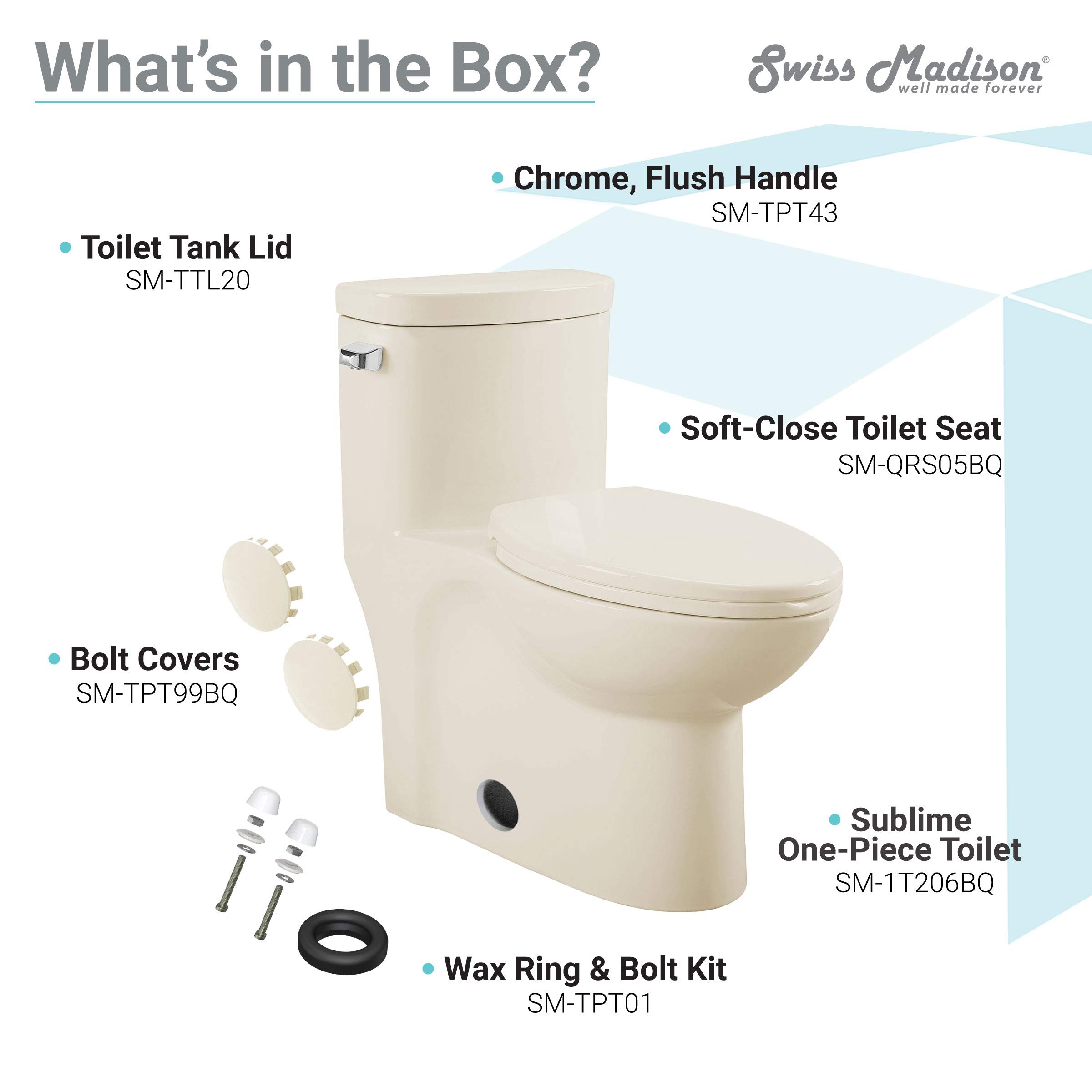Swiss Madison SM-1T206BQ Sublime One-Piece Elongated Toilet with Left-Side Flush Handle | 1.28 GPF Water-Saving Design in Bisque Color | Perfect for Modern Bathrooms, Small Spaces & Eco-Friendly Homes