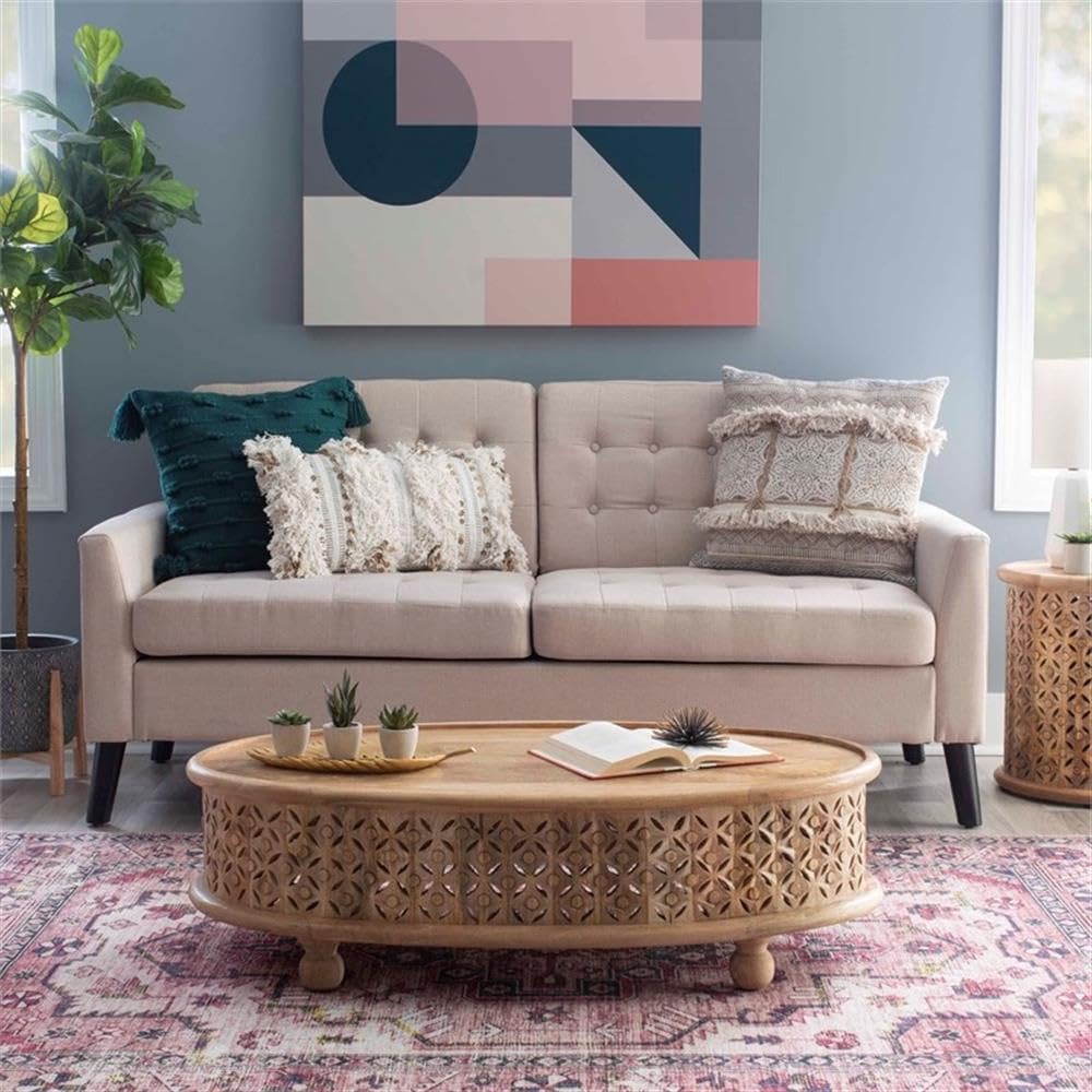 Powell Furniture Linon Lainey Oval Wood Coffee Table in Natural - Modern Living Room Centerpiece for Home Decor & Entertainment