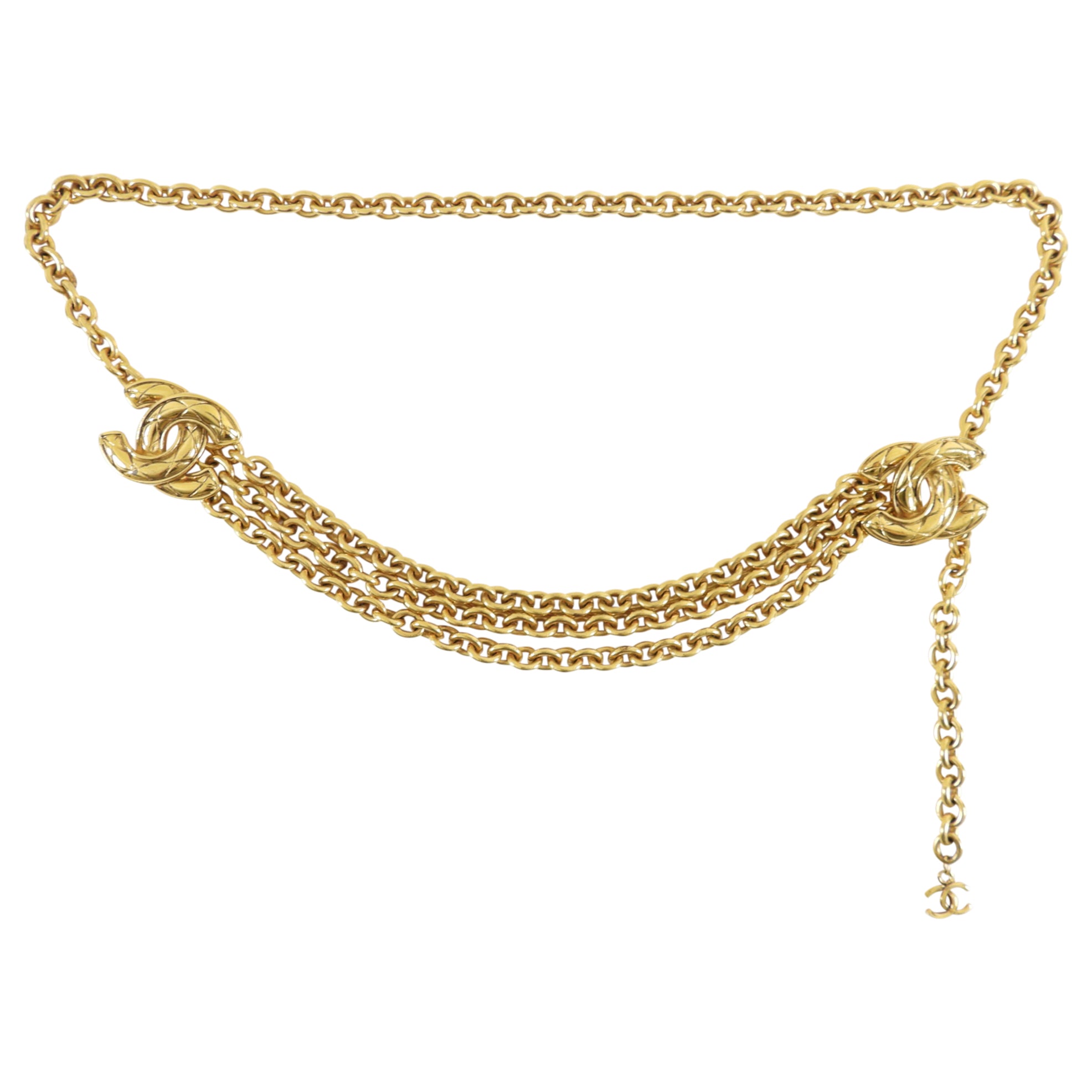 Vintage Chanel 1980s Gold Tone CC Triple Chain Belt - Luxury Fashion Accessory for Women, Perfect for Parties & Special Occasions