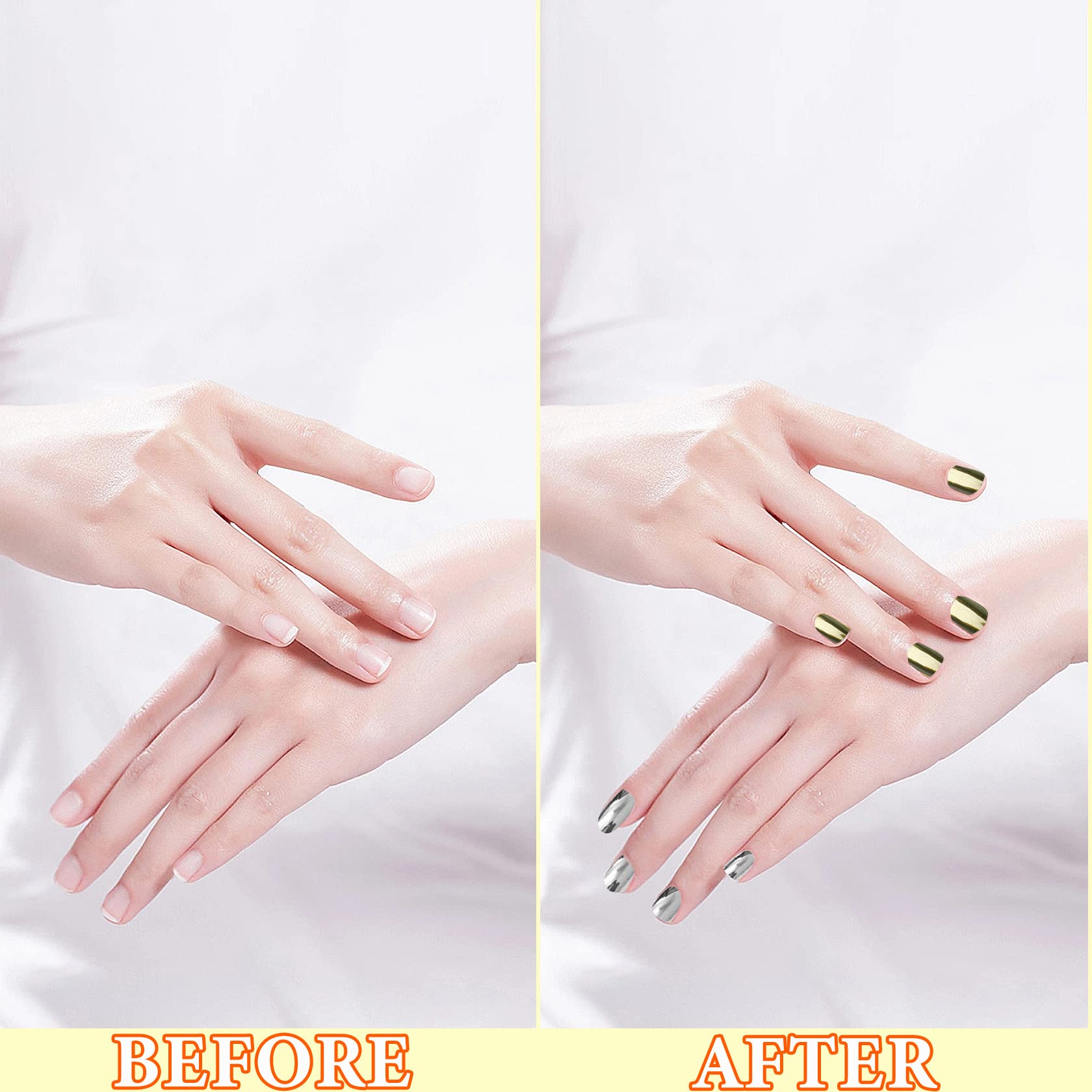 2 Colors Gold & Silver Chrome Nail Powder - Holographic Metallic Nail Art Powder with Mirror Glitter Effect | Professional Chrome Pigment Dust with Sponge Applicator | Perfect for Nail Salon, DIY Manicure & Home Nail Art Designs