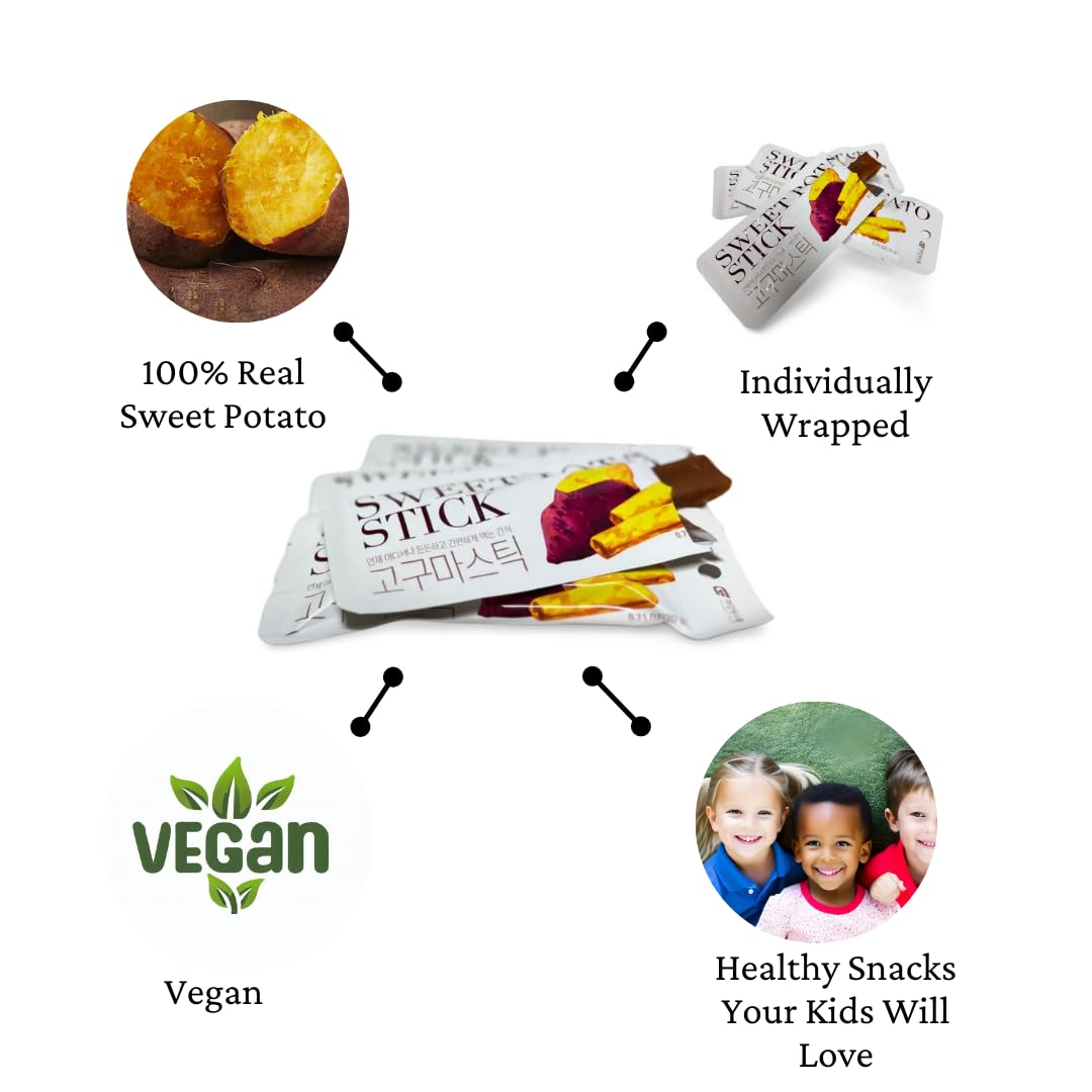 Organic Vegan Sweet Potato Sticks - 100% Natural Korean Dried Sweet Potato Snacks, No Added Sugar, Gluten Free, Non-GMO, Individually Wrapped (25 Pack) - Healthy Plant-Based Treats for Office, School & Travel Snacking