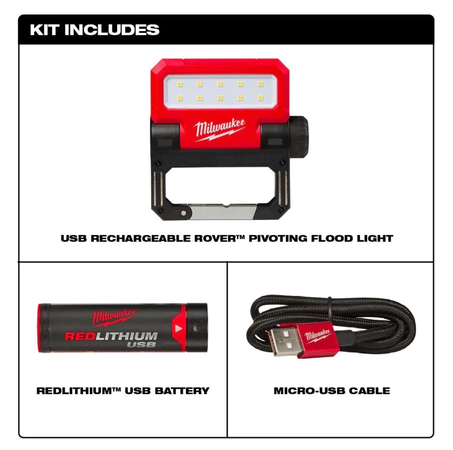 Milwaukee M18 Rover USB Rechargeable Pivoting Flood Light - 2500 Lumens LED Work Light for Construction, Camping, Emergency & Outdoor Activities