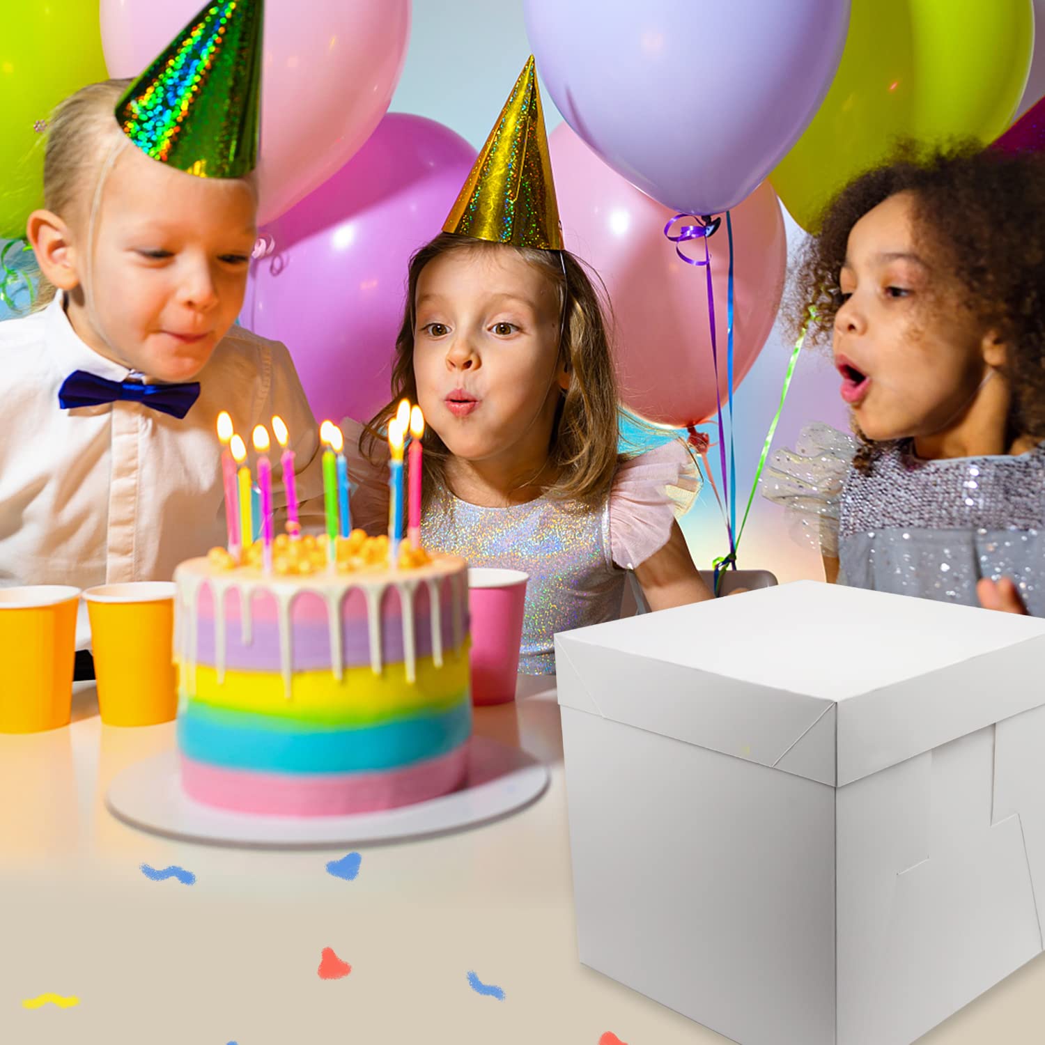 2 Sets 10x10x10 Inch White Cake Boxes with Cake Boards - Disposable Bakery Containers for Birthday, Wedding & Party Cakes - Perfect for Bakeries & Home Baking
