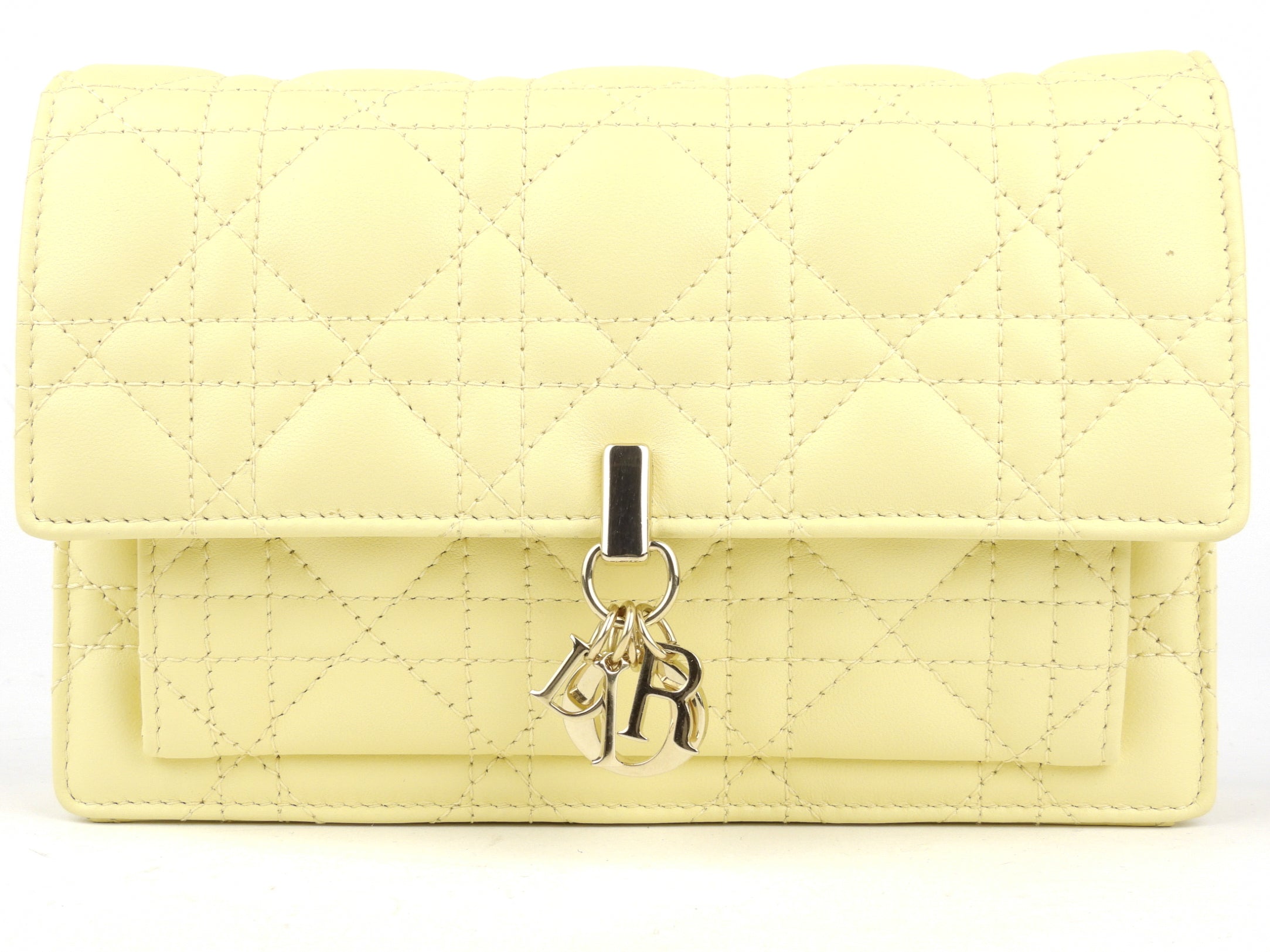 Christian Dior Pale Yellow Cannage Quilted Lambskin Leather Miss Dior Chain Pouch Crossbody Bag - Luxury Designer Handbag for Women, Perfect for Parties, Dates & Special Occasions