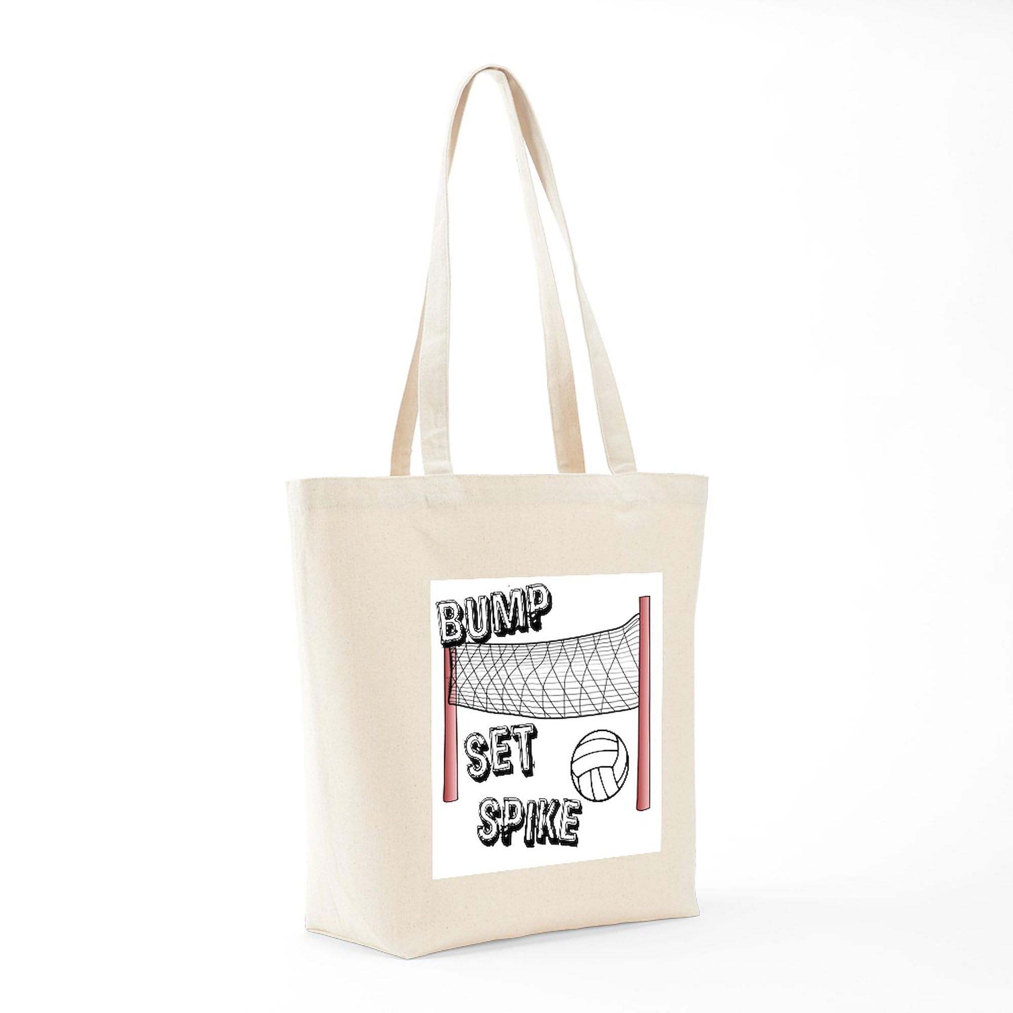 Bump Set Spike Tote Bag - Natural Canvas Reusable Shopping Bag for Volleyball Players & Fans | Perfect for Gym, Beach & Groceries