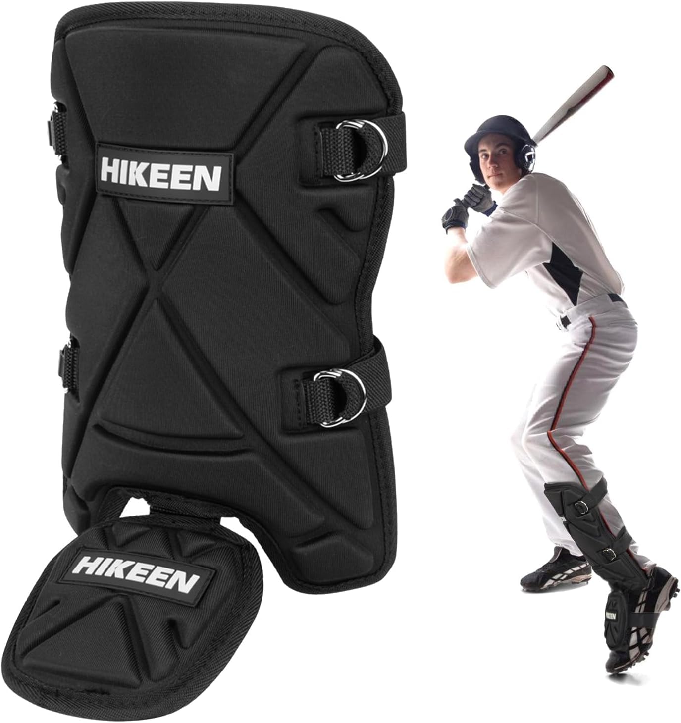 Hikeen Adjustable Baseball Leg Guard - Shin & Foot Shield for Batting - Right & Left Hand Hitters - Softball & Baseball Protective Gear - Perfect for Practice, Games & Training Sessions