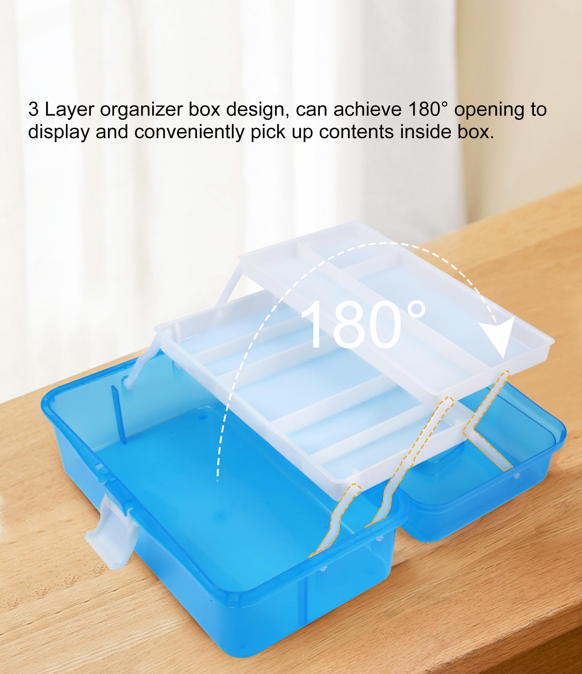 3-Tier Tackle Box Organizer with Handle - Portable Storage for Fishing Gear, Sewing Supplies & Arts & Crafts - Perfect for Camping, Travel & Home Organization (Blue)