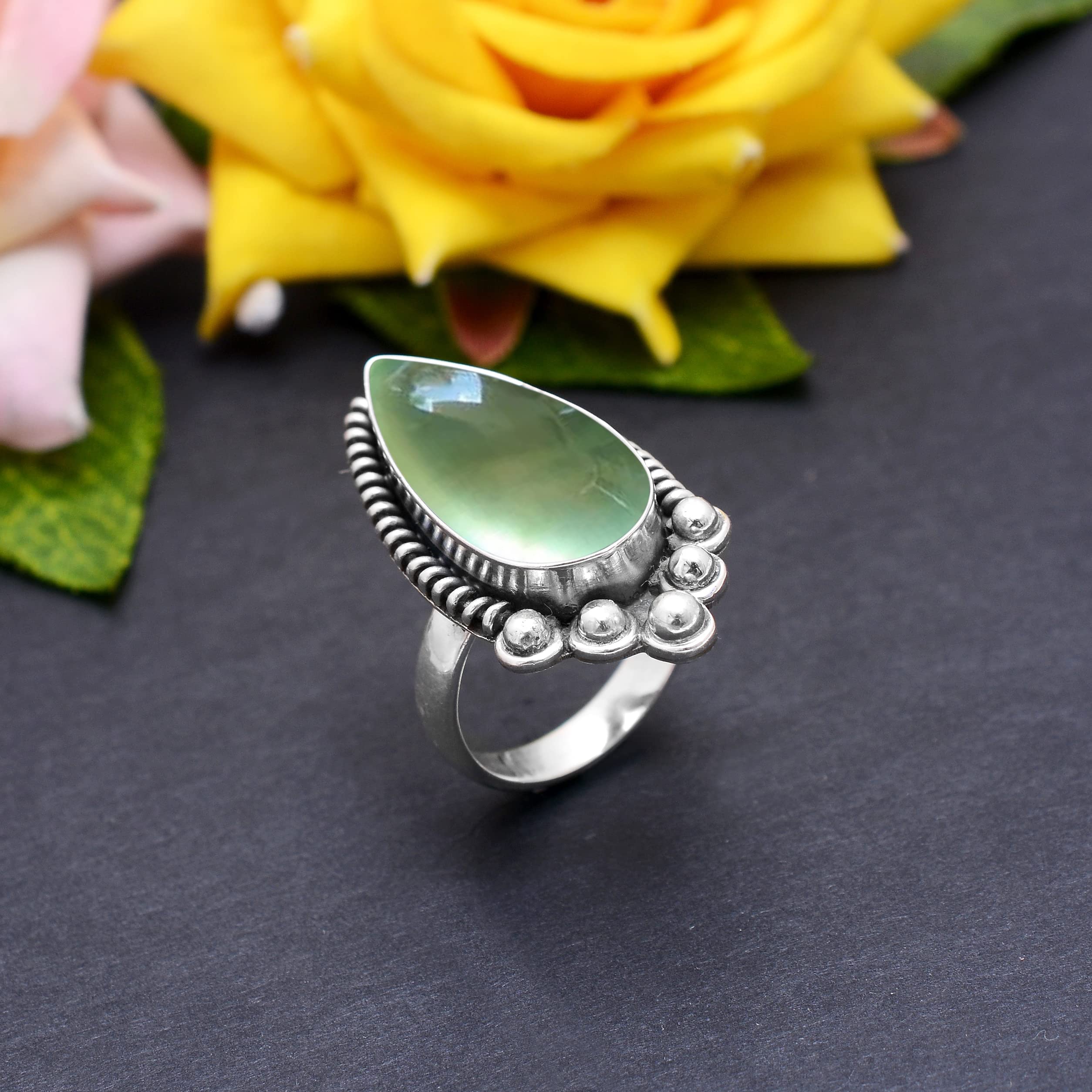 Veracity Jewelry 925 Sterling Silver Prehnite Rings for Women – Handmade Green Gemstone Designer Ring – VSR-472 | Perfect for Weddings, Parties & Everyday Elegance