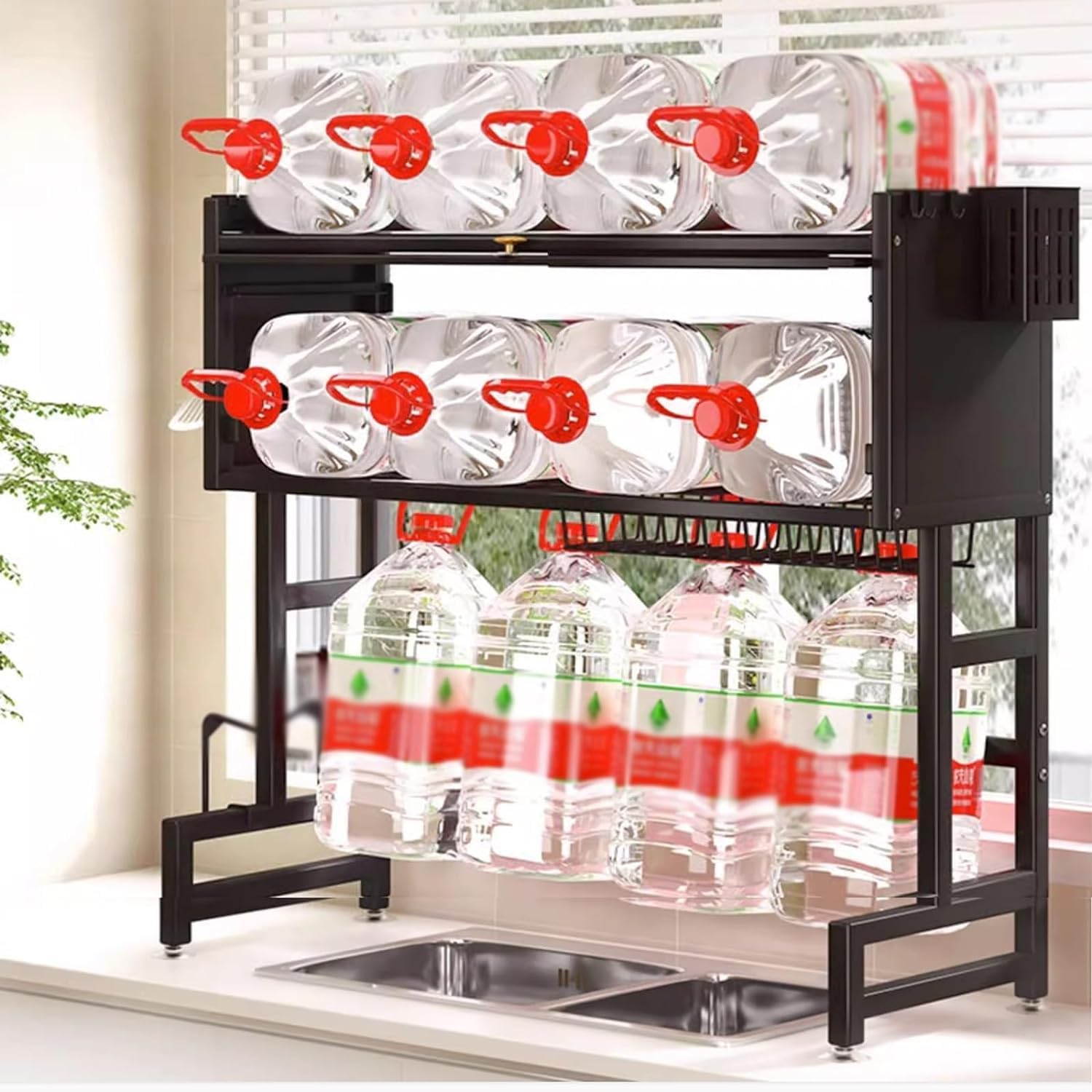 Stainless Steel Over The Sink Dish Drying Rack - Large Adjustable Kitchen Counter Dish Drainer (85x30x80cm) Black - Space Saving Drying Rack for Dishes, Cups & Utensils - Perfect for Small Kitchens & Apartments