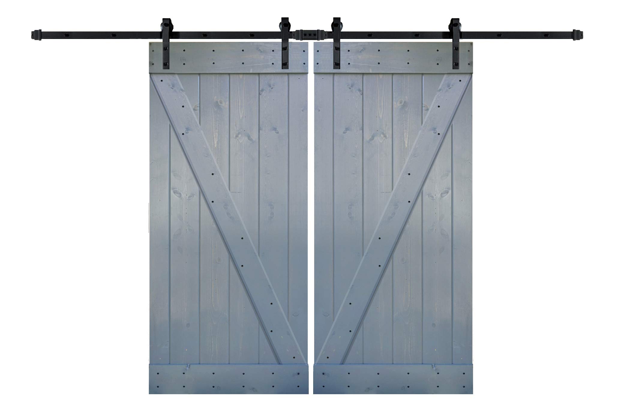 WELLHOME 2-Pack DIY Solid Knotty Pine Wood Sliding Barn Doors with Hardware Kits - ZSeries Dark Grey Interior Barn Doors for Bedroom, Closet & Farmhouse Style Homes
