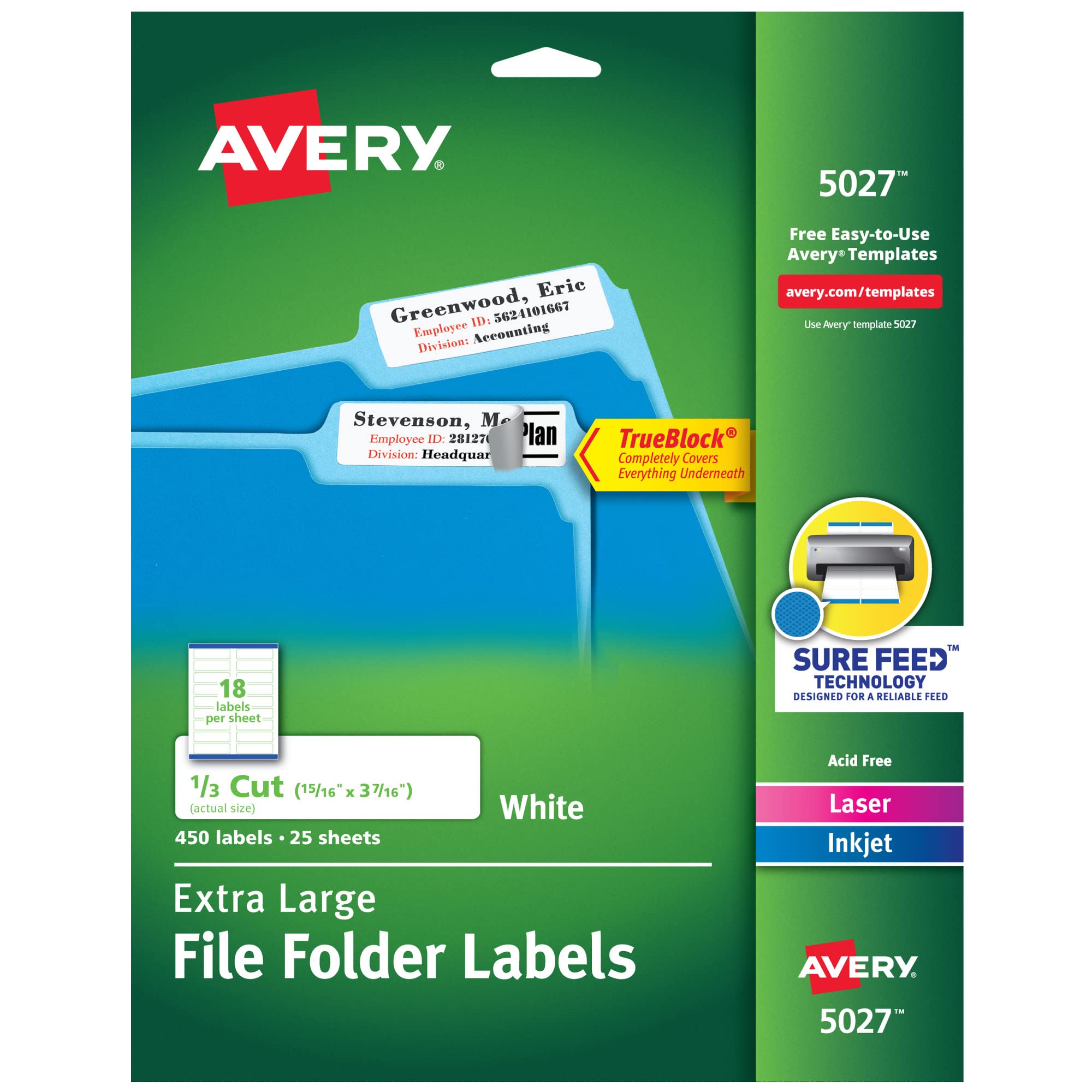 Avery TrueBlock Extra Large File Labels, 15/16