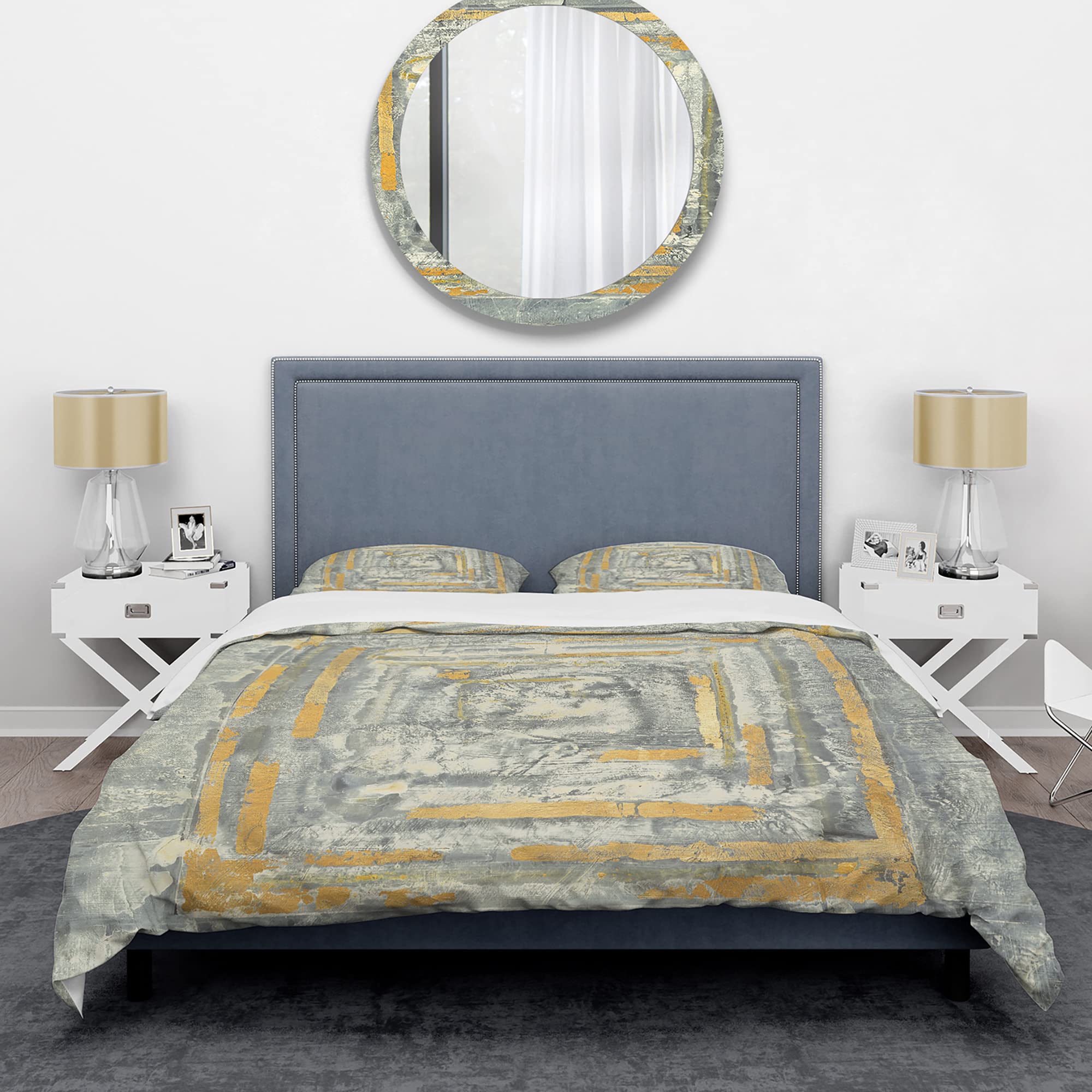 Gold Glam Grey Tapestry Duvet Cover Set King - Abstract Bedding for Modern Bedrooms