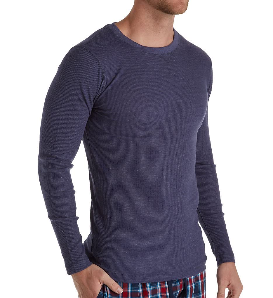 Hanes Big Men's Long Sleeve Waffle-Knit Sleep Shirt - Soft Cotton Thermal Pajama Top for Winter, Denim Heather (41591) - Perfect for Cozy Nights & Lounging at Home