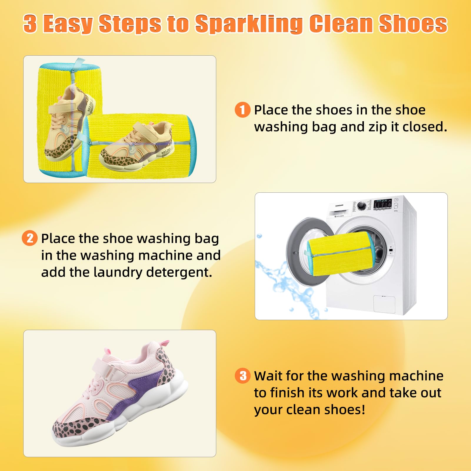 Shoe Washing Machine Bag - Laundry Mesh Bag for Sneakers & Shoes - Washable & Reusable for Washer & Dryer (Yellow) - Perfect for Gym, Travel & Sports Gear Protection