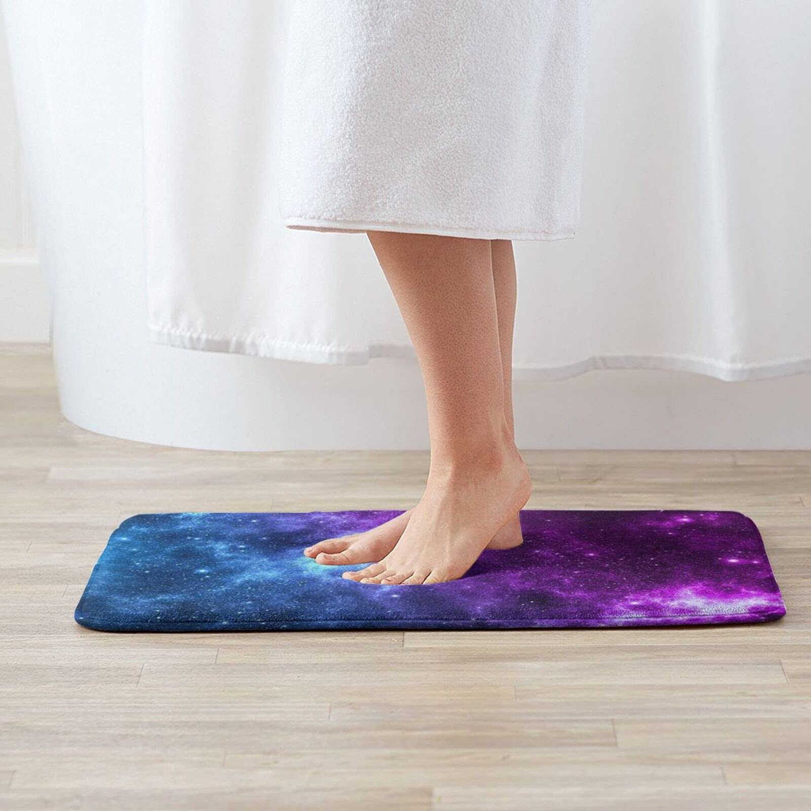 **Galaxy Blue Purple Bath Mat - Super Soft Plush Non-Slip Absorbent Bathroom Rug - Washable Shower Carpet for Bathroom, Kitchen Sink & Home Decor - Perfect for Spa, Master Bath & Guest Bathrooms**