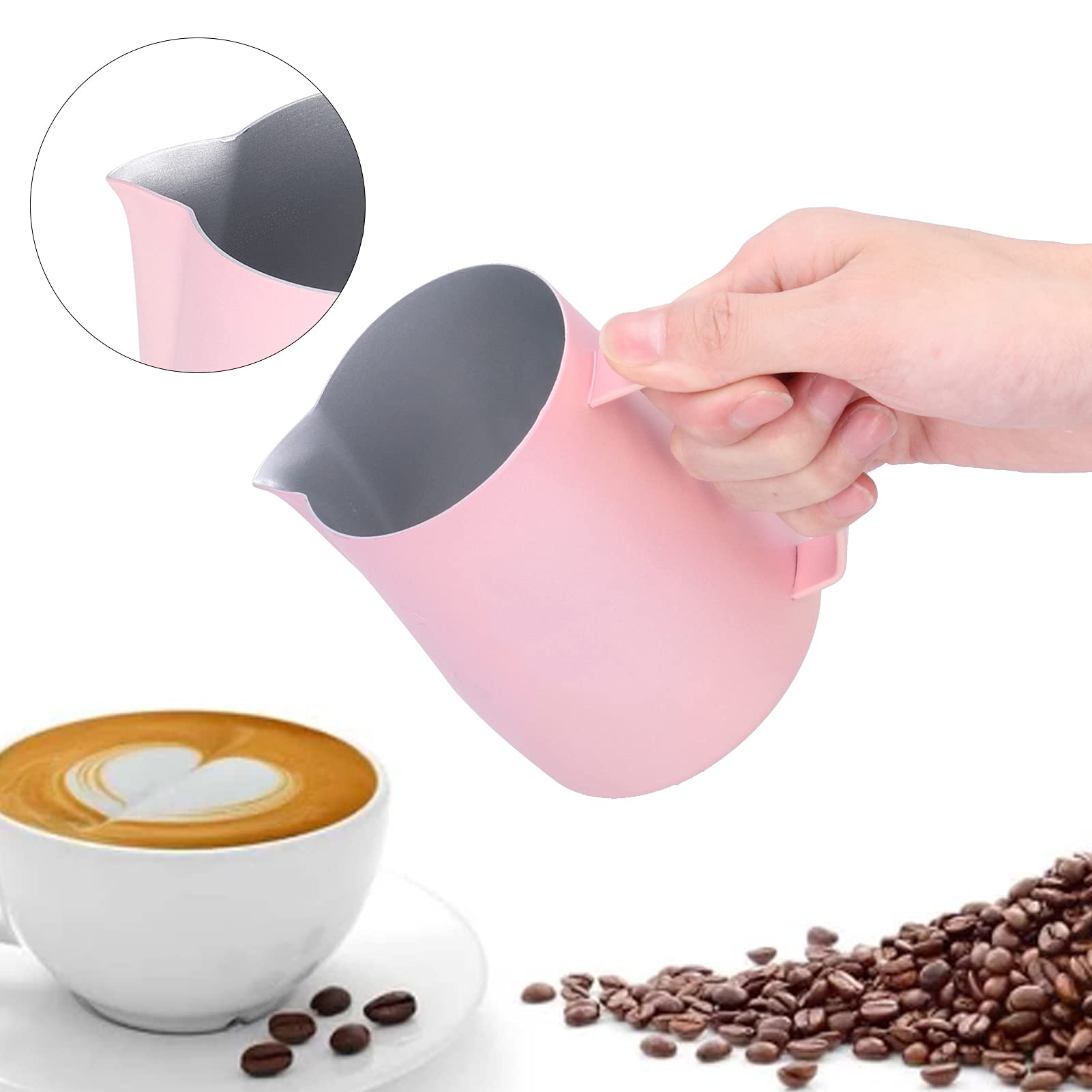 20.3oz Stainless Steel Milk Frothing Pitcher for Espresso, Cappuccino & Latte - Pink Barista Steamer Cup for Perfect Foam at Home or Coffee Shop