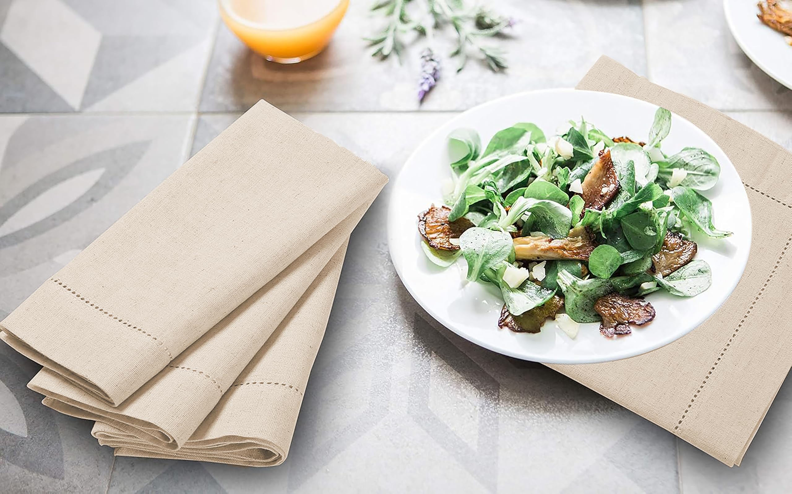 Premium Flax Linen Napkins Set of 12 - 18x18 Inch Hemstitched Washable Cloth Dinner Napkins for Fine Dining, Wedding, and Everyday Use