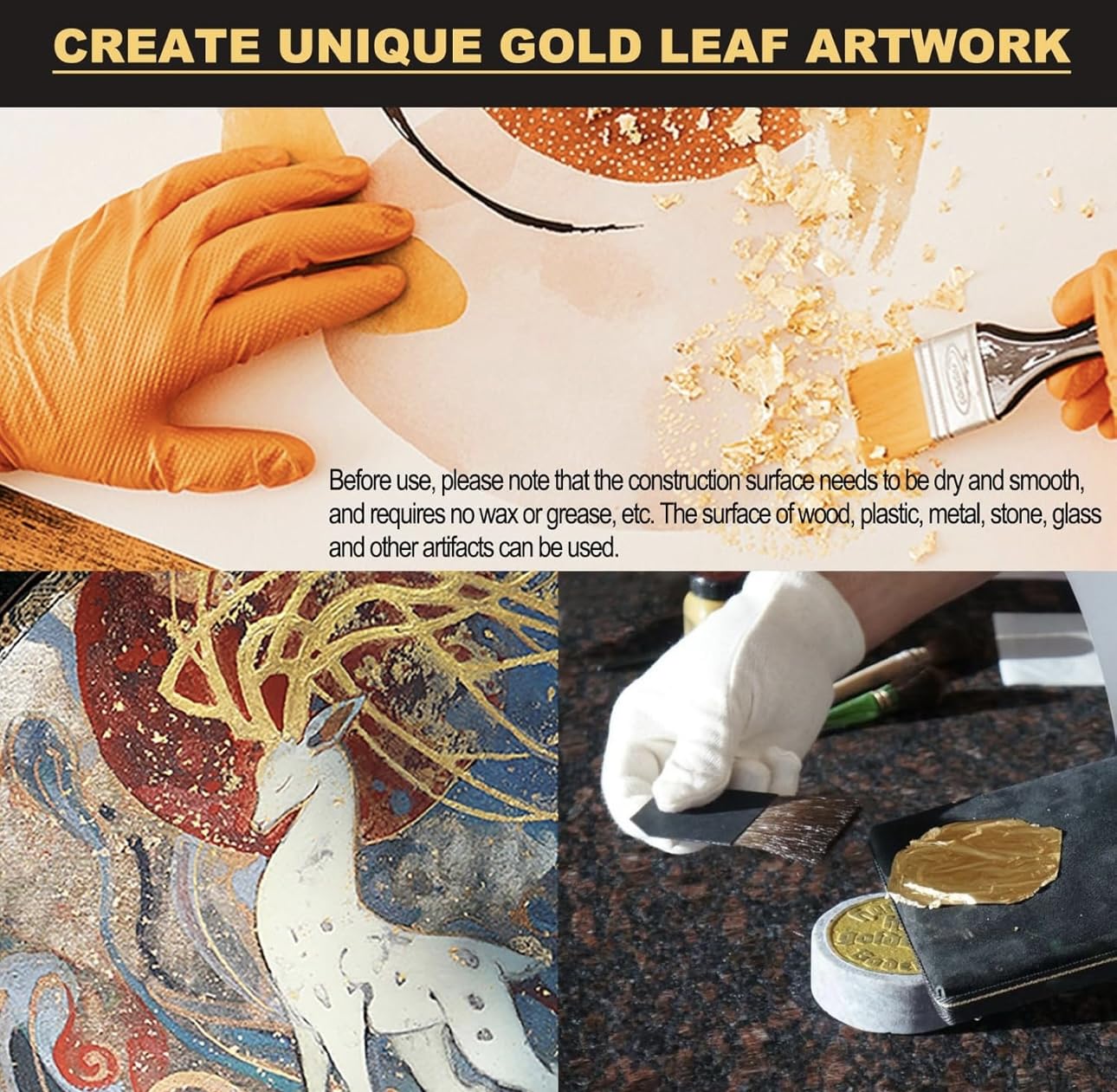Premium 24K Gold Leaf Sheets - 25 Pack with 50ml Gilding Glue for Art & Crafts | 16x16cm Edible Gold Foil for Resin Art, DIY Projects, Furniture Decor, Nail Art & Maysur Paintings | Perfect for Home Decor, Wedding Crafts & Luxury Gift Packaging