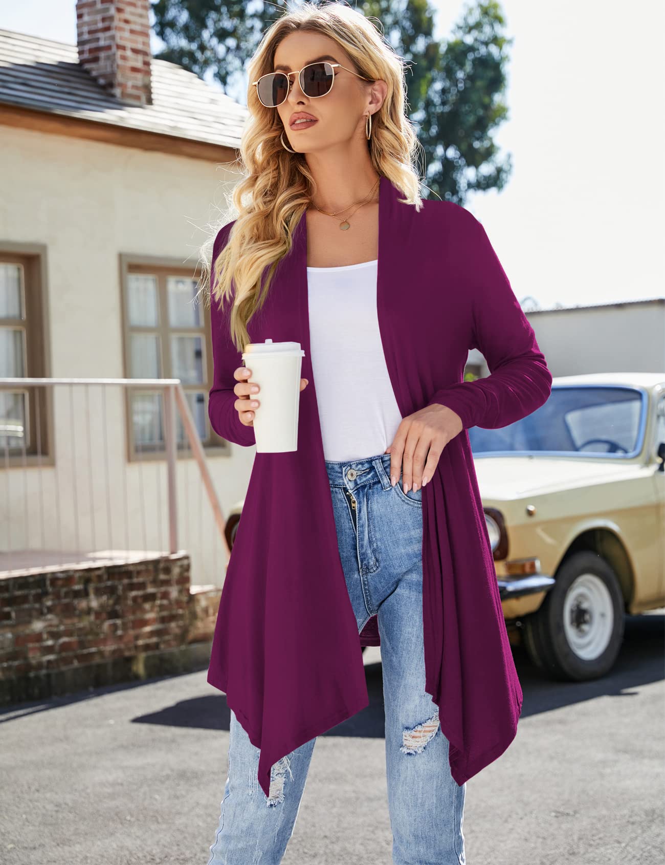 Women's Lightweight Draped Front Open Cardigan Sweater - Long Sleeve Casual Duster for Fall & Winter Layering | Perfect for Office, Date Night and Weekend Outfits