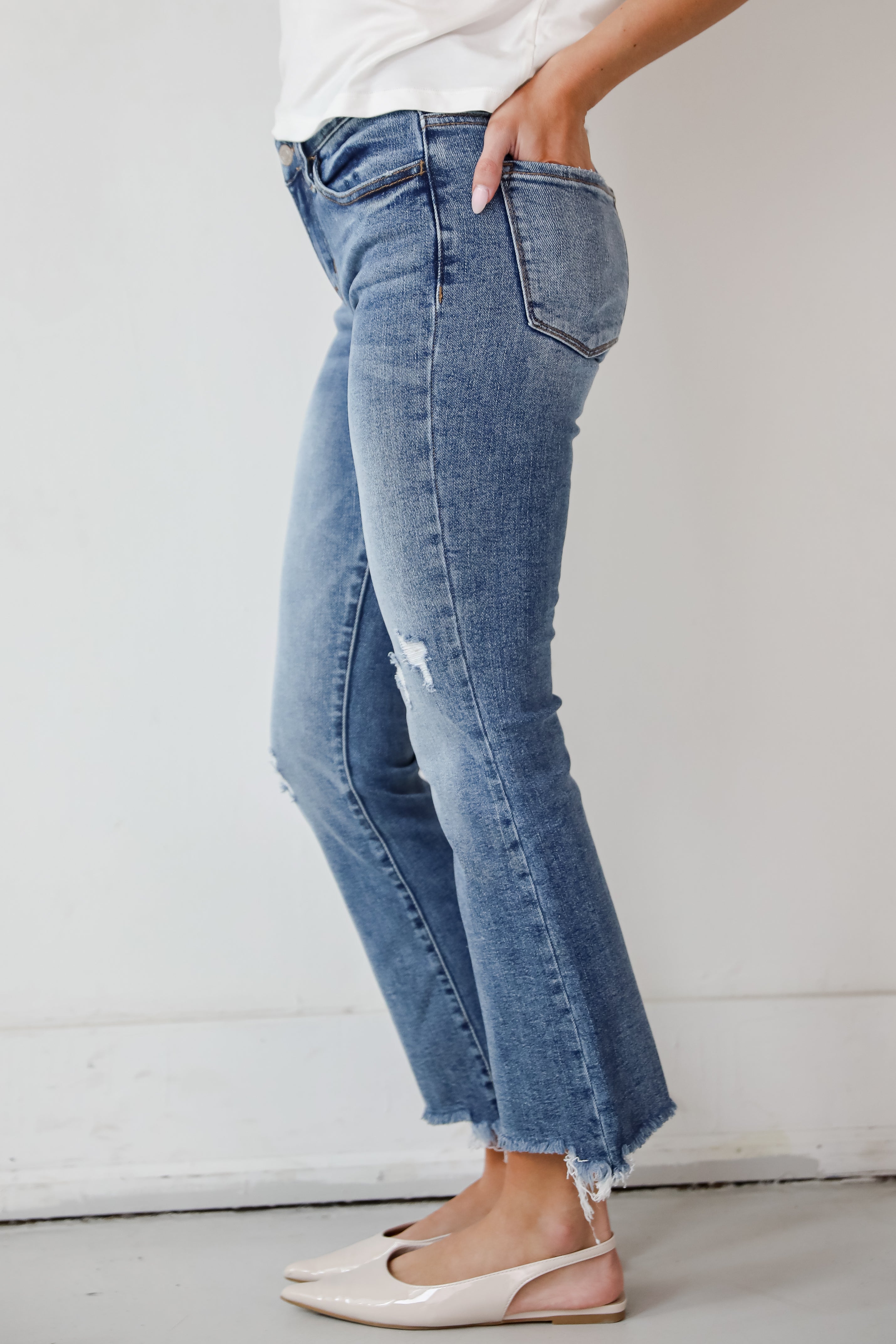 Amber Medium Wash Mid Rise Ankle Bootcut Jeans for Women - Comfortable Stretch Denim Pants for Casual Wear & Everyday Outfits