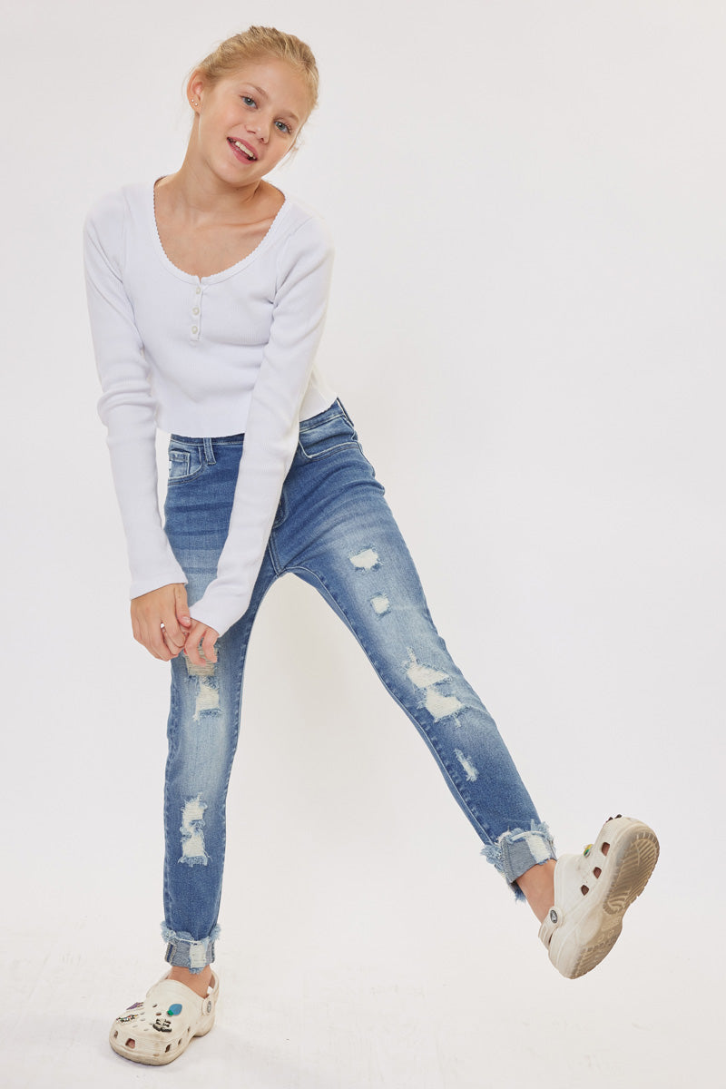 Cole High Rise Ankle Skinny Jeans for Kids - Stretch Denim Pants for Girls & Boys - Comfortable School & Play Outfit