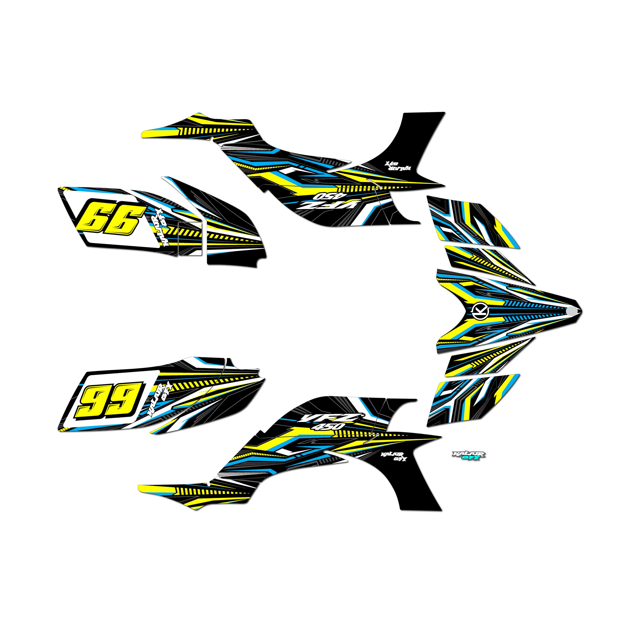 Yamaha YFZ 450 (2004-2008) Graphics Kit - High-Quality 16 Mil Dirt Bike Stickers, Motocross Racing Decals for Pit Bikes & ATVs - Yellow & Cyan Design - Perfect for Off-Road Racing & Custom Motorcycle Accessories