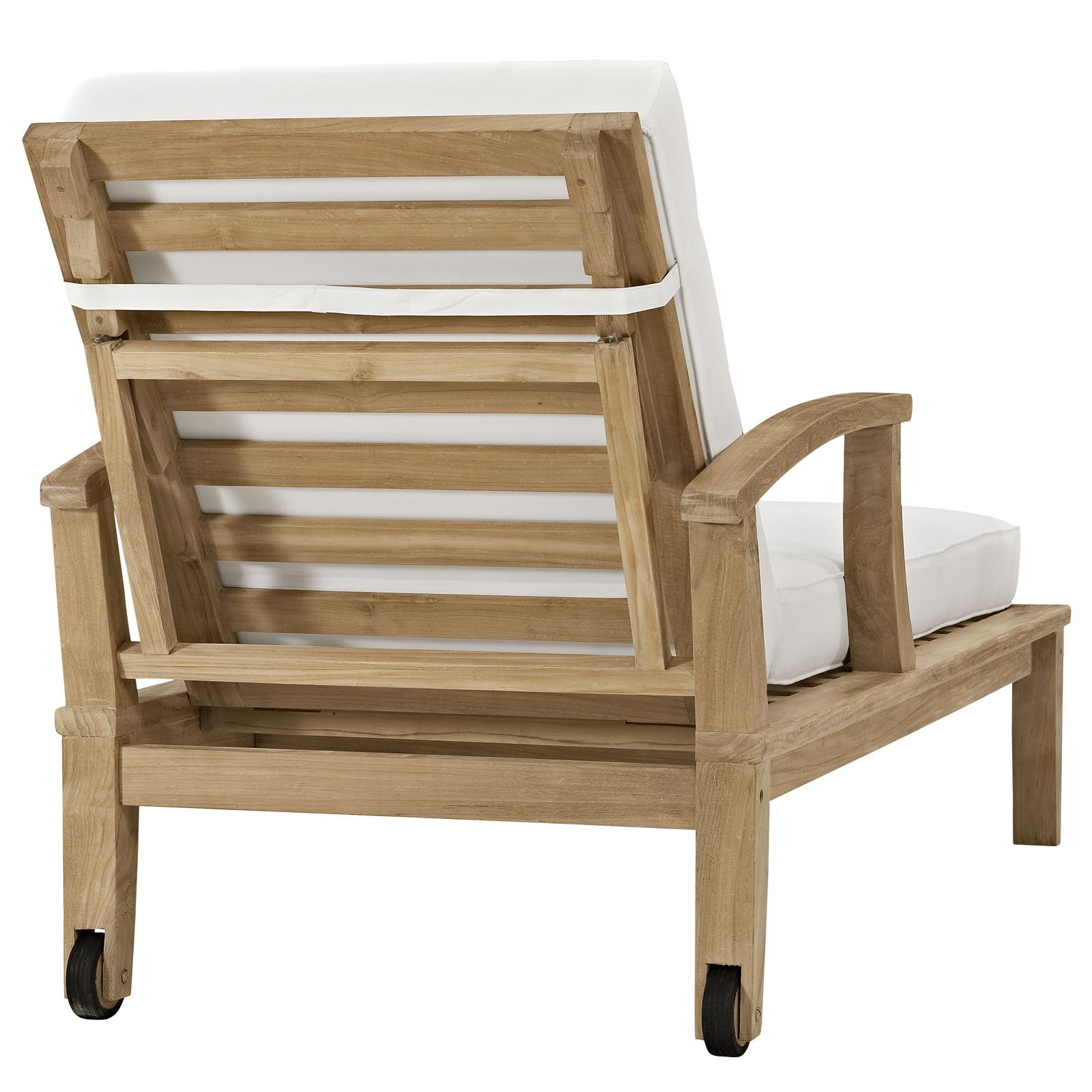 Premium Grade A Teak Wood Outdoor Chaise Lounge Chair - Natural White Finish - Durable Patio Furniture for Poolside, Beach & Garden Relaxation