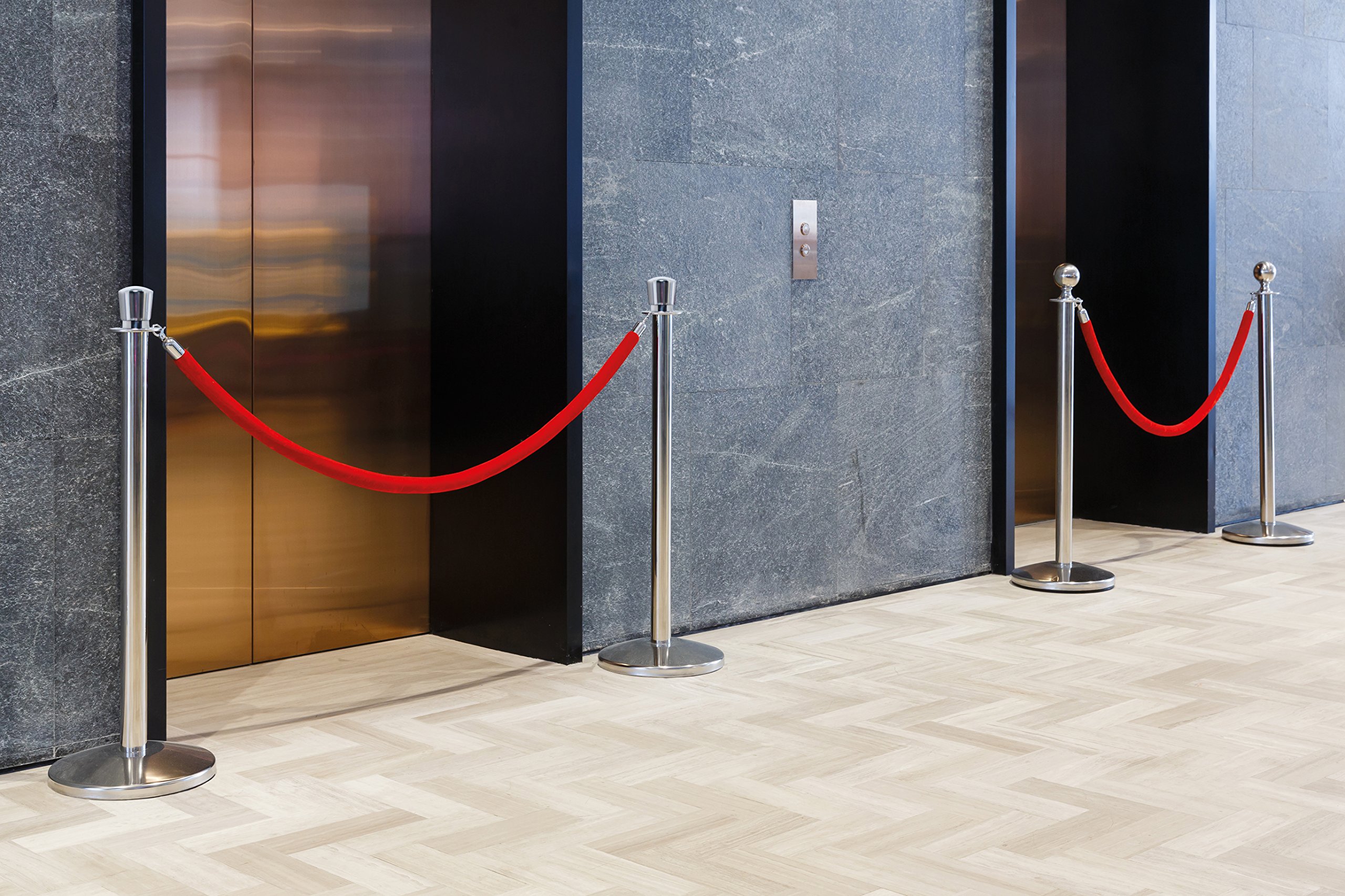Premium RSLWCH Rope Barrier System Set - Stainless Steel Stanchions with (2) Bases & (2) Posts for Crowd Control, Event Queuing, and VIP Section Separation