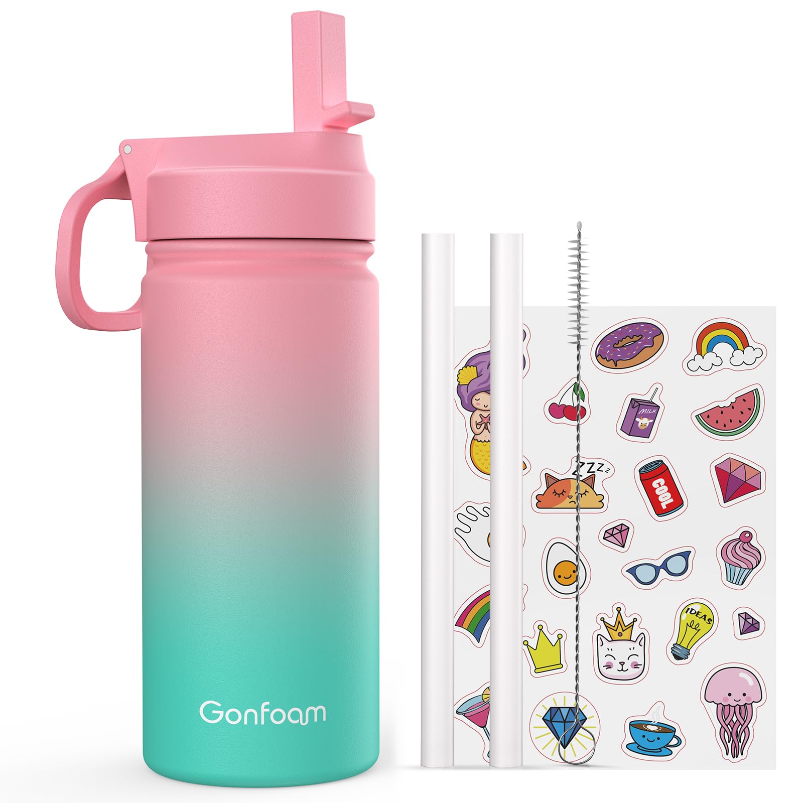 16oz Kids Water Bottle with Stickers for School - Leak Proof & BPA Free, Pink & Green Options, Perfect for Classrooms, Sports & Outdoor Activities