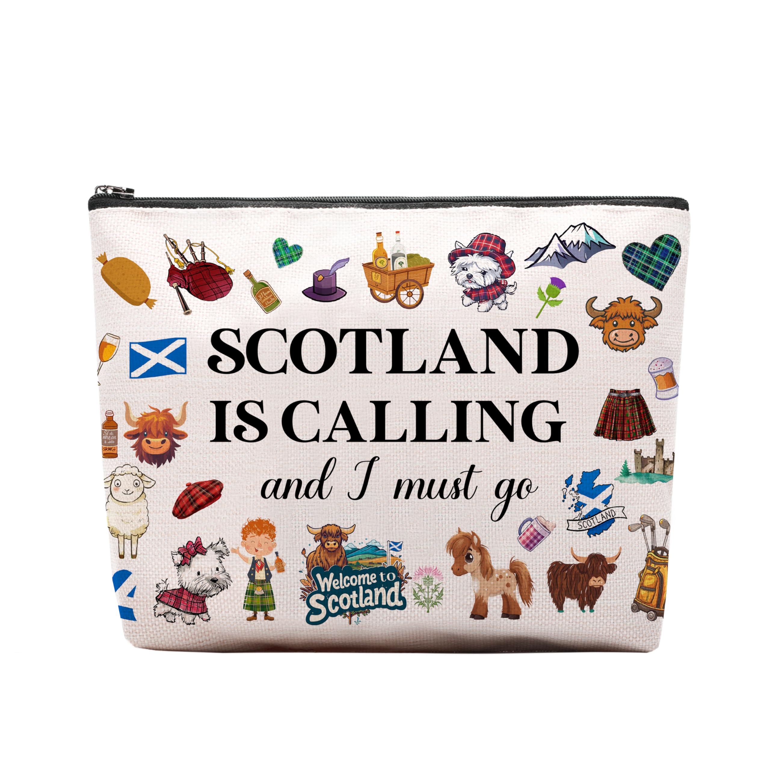 Scotland Themed Makeup Bag - Scottish Gifts for Women, Edinburgh Travel Souvenir & Cosmetic Pouch with Zipper | Perfect for Travel, Daily Use & Scottish Pride Gifts