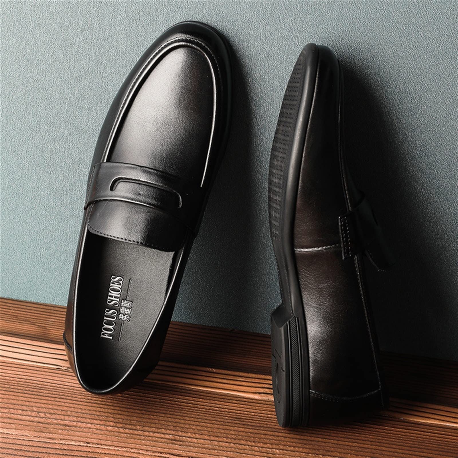 TAYGUM Men's Breathable Leather Loafers - Comfortable Anti-Slip Penny Loafers for Wedding & Casual Wear (Black, Size 7 UK) | Perfect for Office, Parties & Daily Outfits