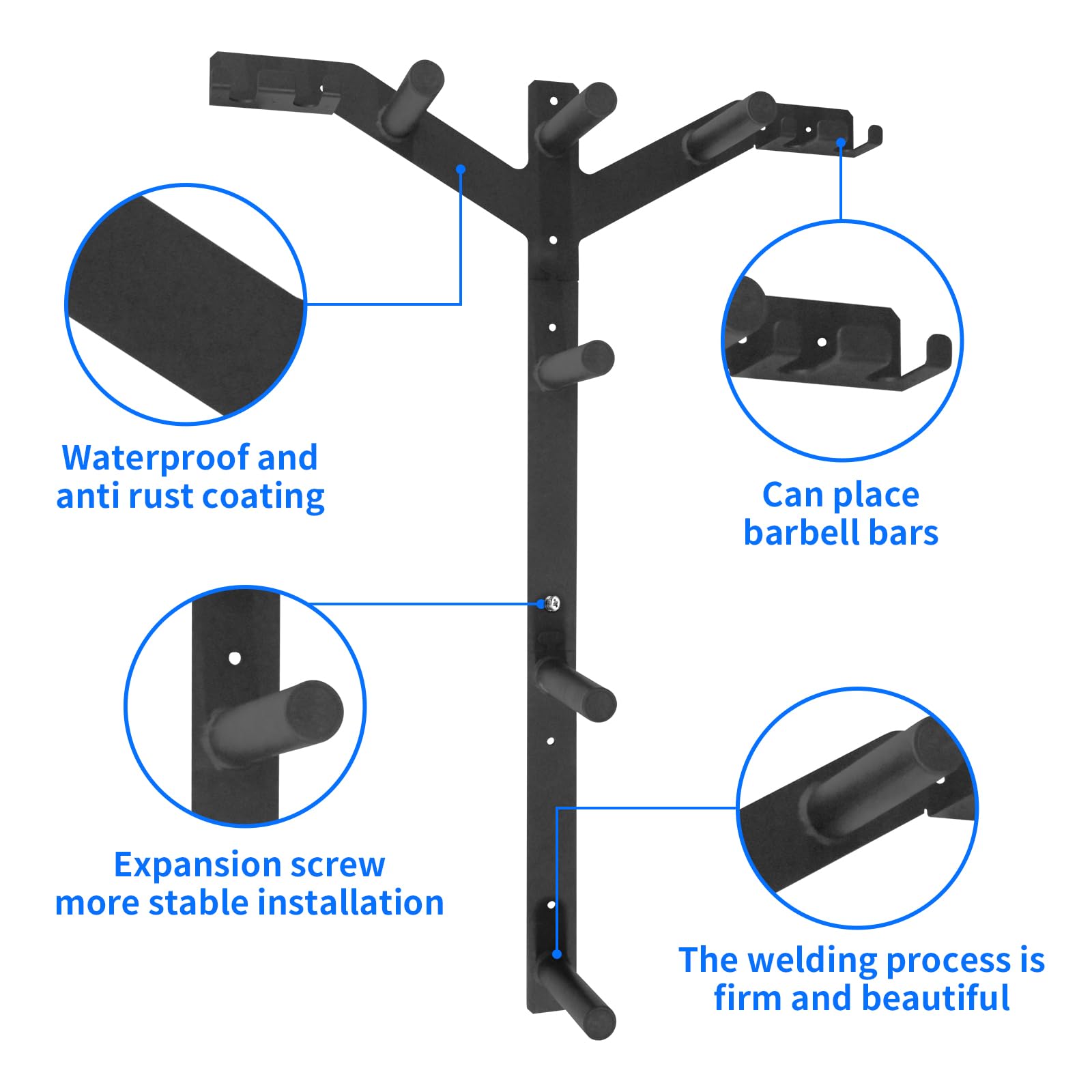 Wall Mounted Weight Plate Holder & Barbell Storage Rack - Heavy Duty 6-Peg Design Holds Up to 1190 lbs - Olympic Plate Organizer for 2