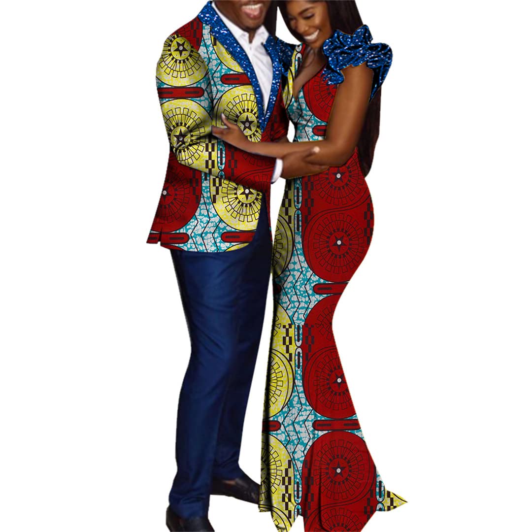 African Dashiki Couple Outfits for Lovers - Matching Men's Tops & Pants + Women's Dresses - Traditional African Clothing Sets for Weddings, Parties & Cultural Events
