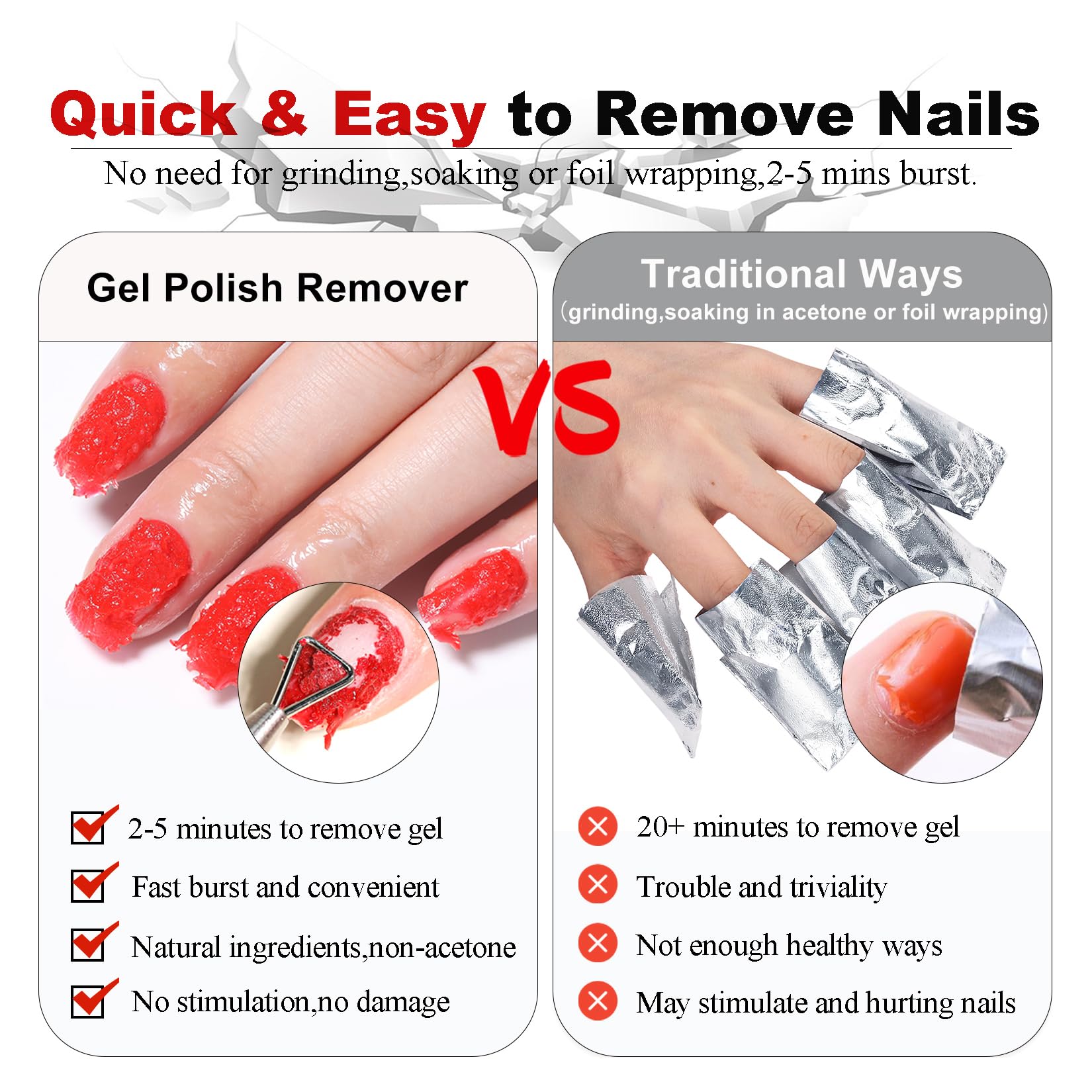 **Gel Nail Polish Remover Kit - Acetone-Free, No Soak or Wrap Needed, Fast 2-5 Minute Removal, Non-Damaging Formula with Liquid Latex & Manicure Tools for Salon & DIY Nail Care at Home**