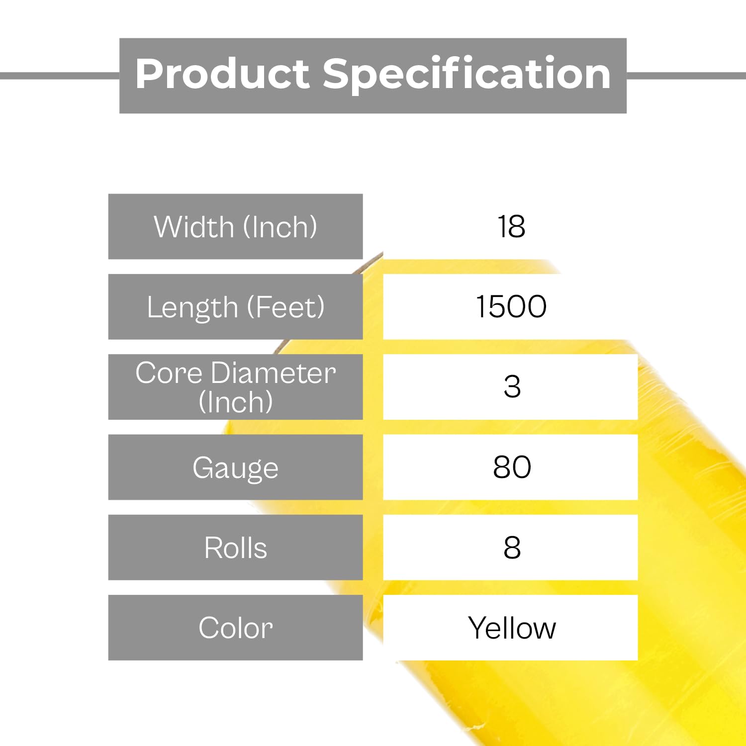 Yellow Stretch Wrap for Moving - 8 Pack of 18