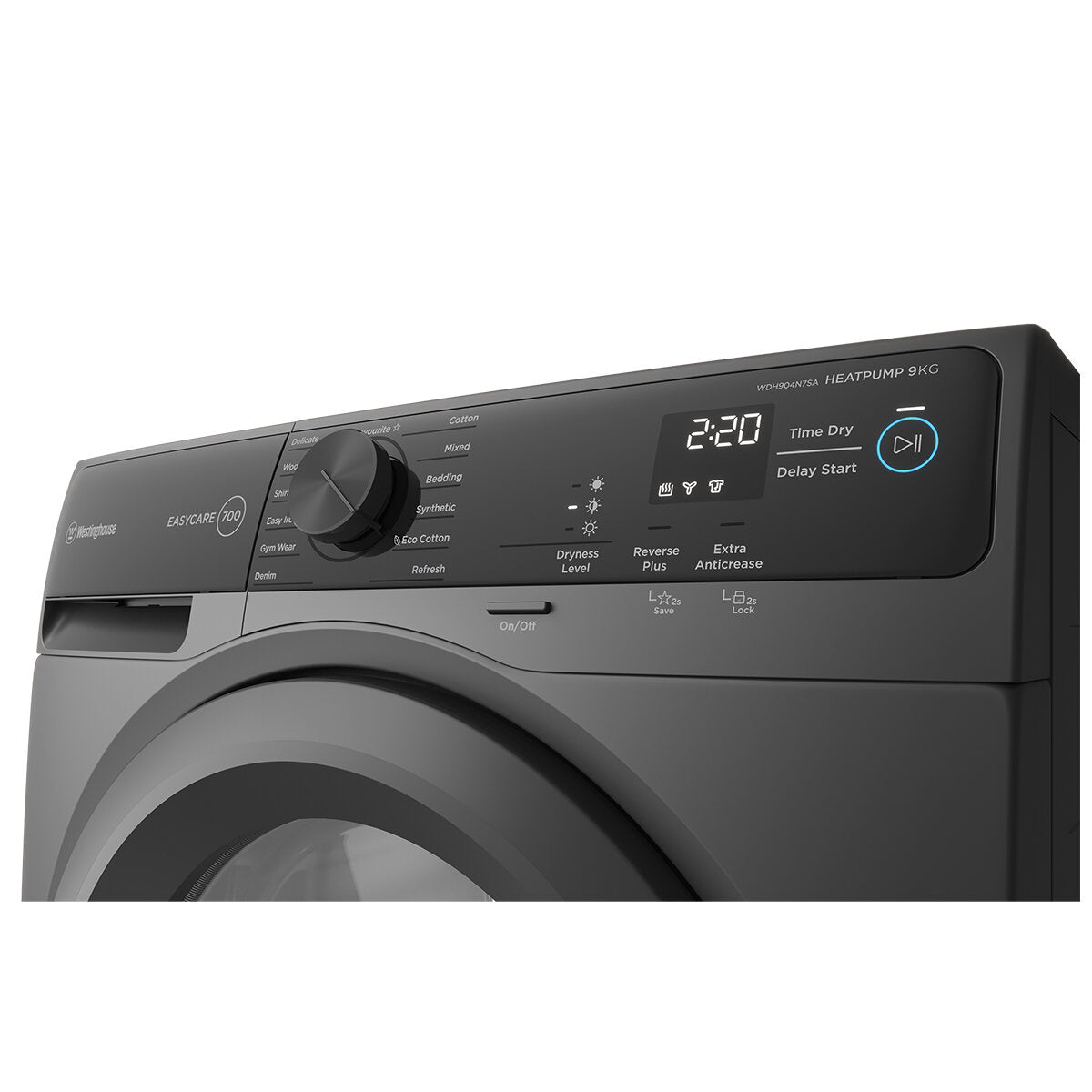 Westinghouse 9kg Heat Pump Dryer WDH904N7SA - Energy Efficient, EasyCare 700 Series, Metallic Grey - Perfect for Small Families & Apartments
