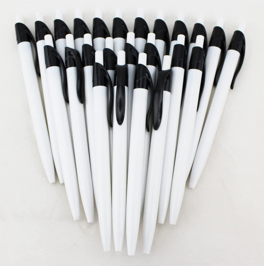 EZPENCILS & GIFTS - Bulk Blank White Body Pens with Black Ink & Clip - 100 Pack - Perfect for Offices, Schools, Events & Promotional Giveaways