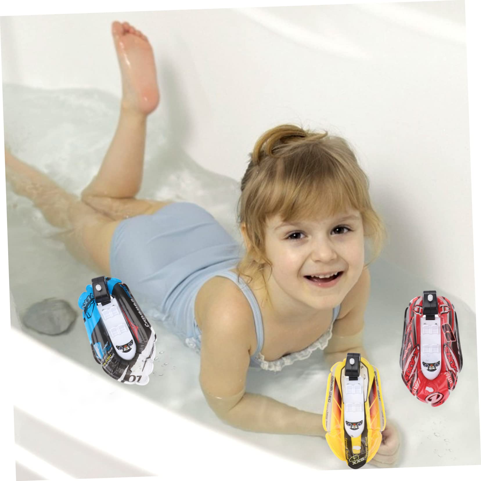 DRESSOOS 3-Pack Mini Inflatable Wind-Up Bath Boats - Floating Bathtub Toys for Kids (Red) | Fun Water Play for Pool, Beach & Bath Time