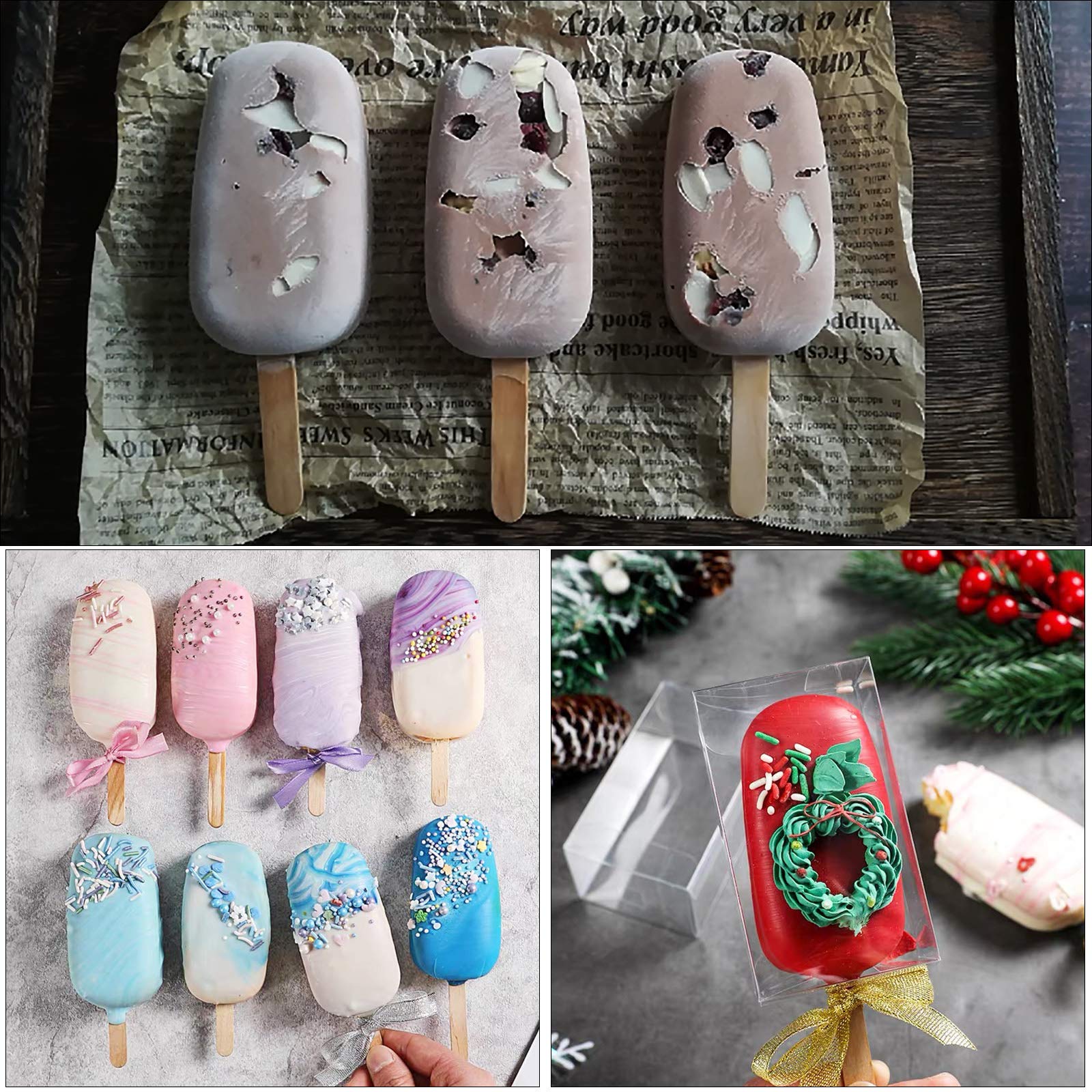 2 Pack Reusable Silicone Popsicle Molds - Food Grade Ice Cream, Candy & Cake Pop Molds for DIY Desserts | Includes 100 Wooden Sticks | Perfect for Homemade Frozen Treats, Birthday Parties & Summer Snacks