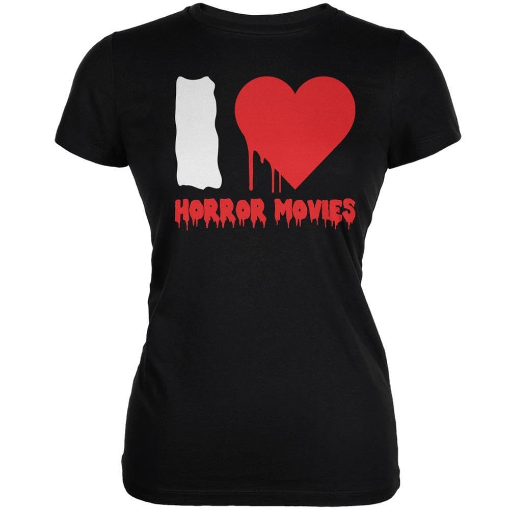Old Glory Halloween I Heart Horror Movies Juniors Soft T-Shirt | Horror Fan Apparel | Perfect for Halloween Parties & Movie Nights