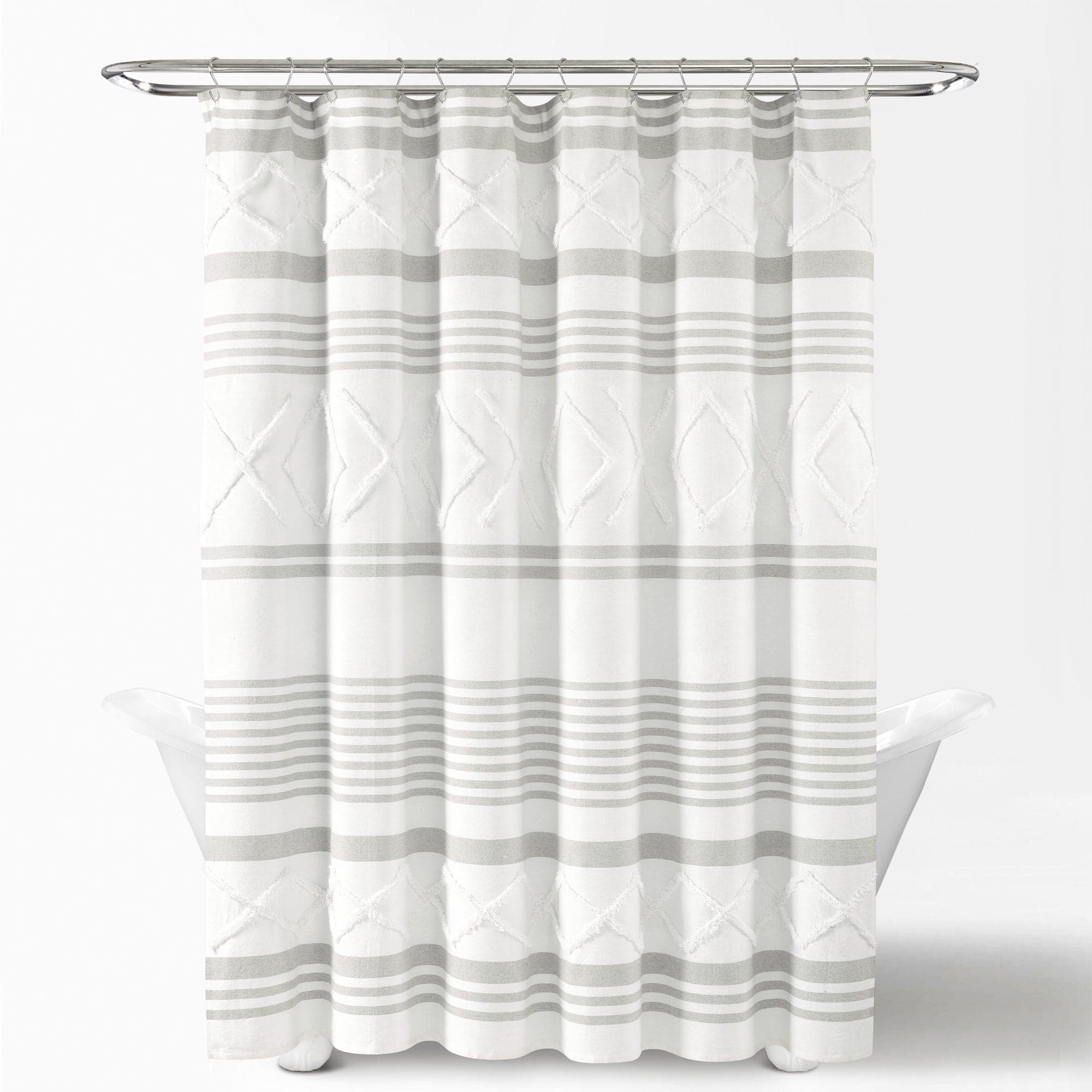 Eco-Friendly Urban Diamond Stripe Woven Tufted Shower Curtain - Waterproof Bathroom Decor for Modern Homes | Perfect for Small Bathrooms & Spa-Like Retreats