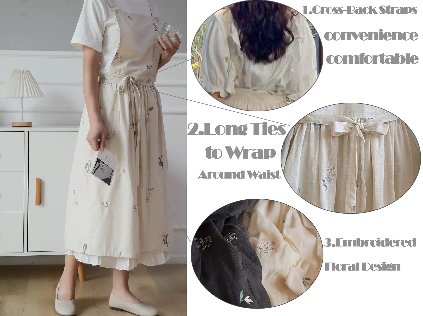 Vintage Cotton Pleated Apron - Waterproof Retro Pinafore Dress for Cooking, Baking, Gardening & Cleaning - Adjustable Waist & Pockets