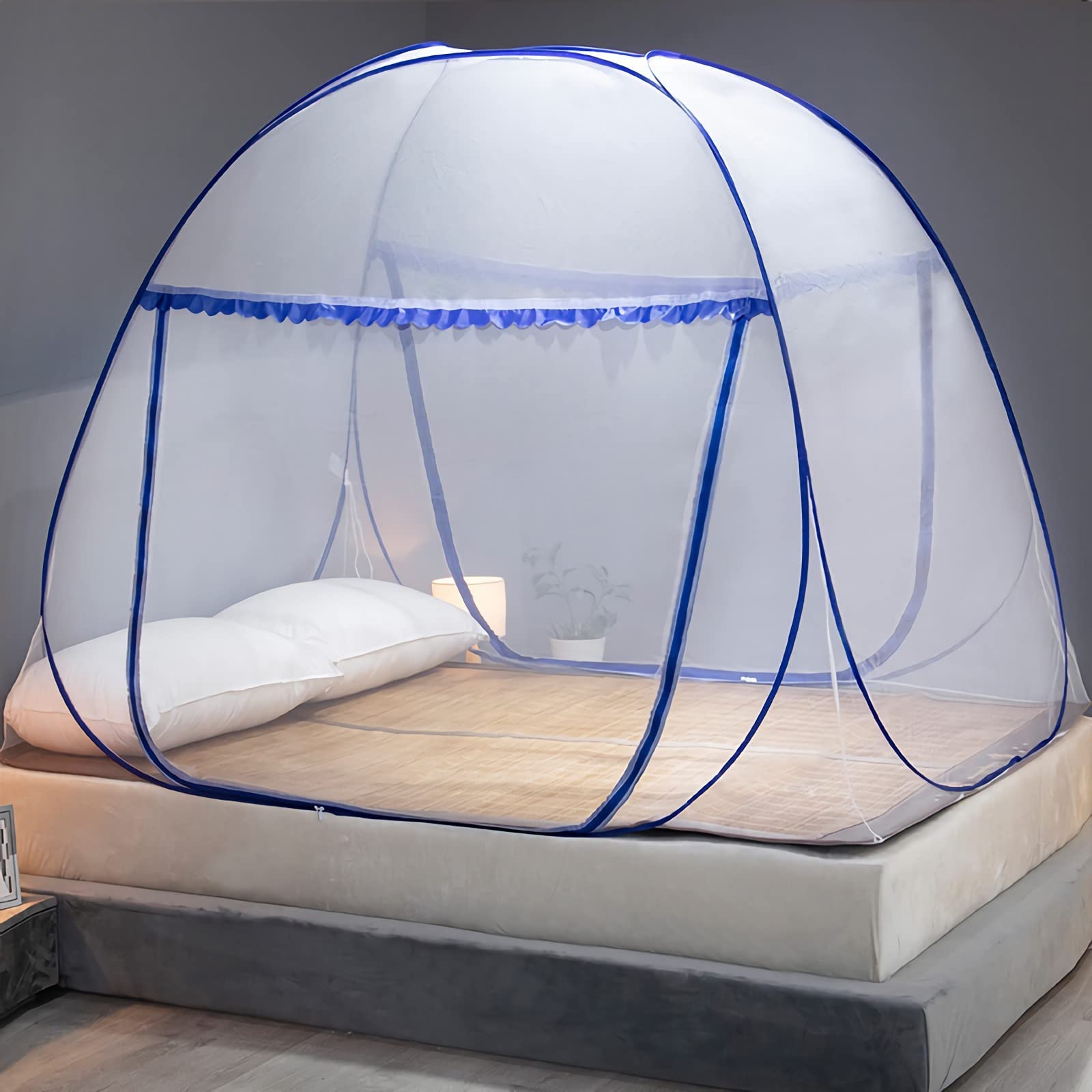 Pop Up Mosquito Net for Bed & Camping - Portable Travel Mosquito Tent with Double Entry, Folds to 17 Inches - Fits King/Queen Size Beds (71