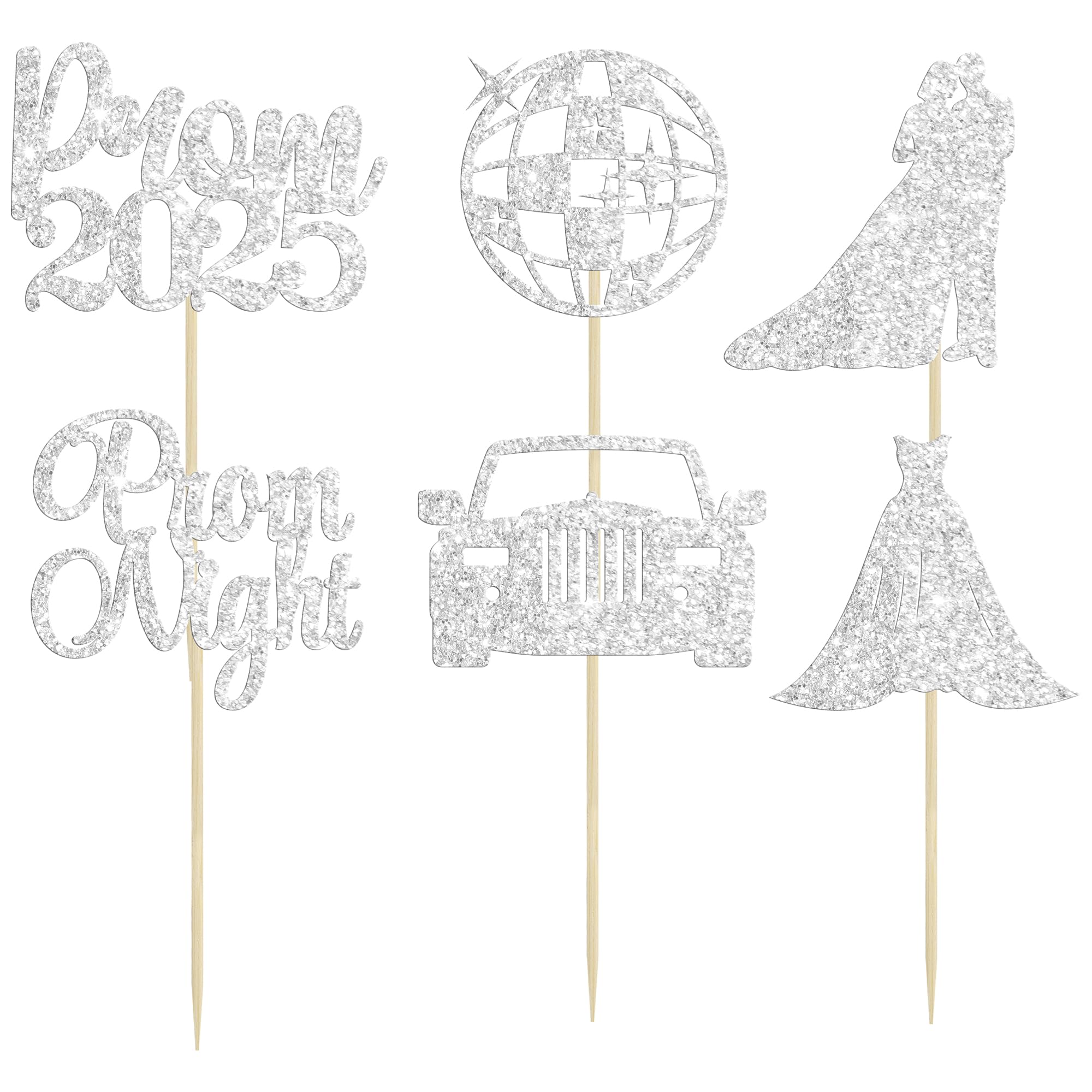 Ephlyn 24Pcs 2025 Graduation Cupcake Toppers - Glitter Prom Cake Decorations for Class of 2025, Silver Shimmer Party Supplies - Perfect for Graduation Ceremonies, Prom Nights & Celebration Cakes