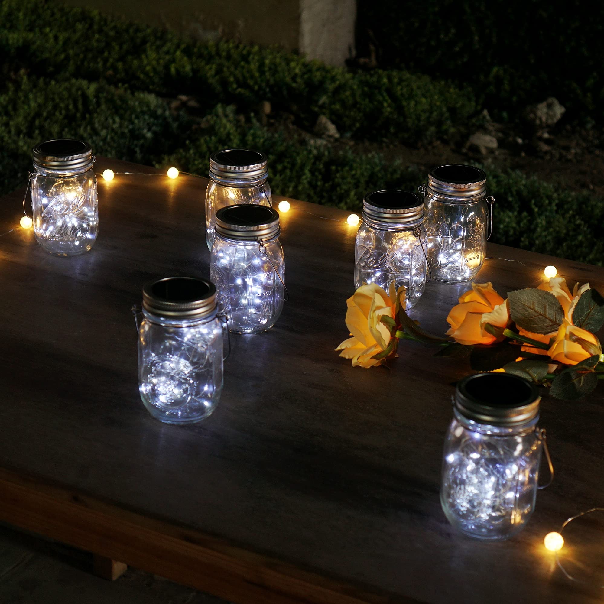 Decorman Solar Mason Jar Lights - 8 Pack Waterproof Fairy Star Firefly String Lights with Hangers for Outdoor Patio, Yard, Garden, Party, Wedding & Christmas Decor (Jars Not Included) - Perfect for Romantic Ambiance, Backyard Lighting & Holiday Displays