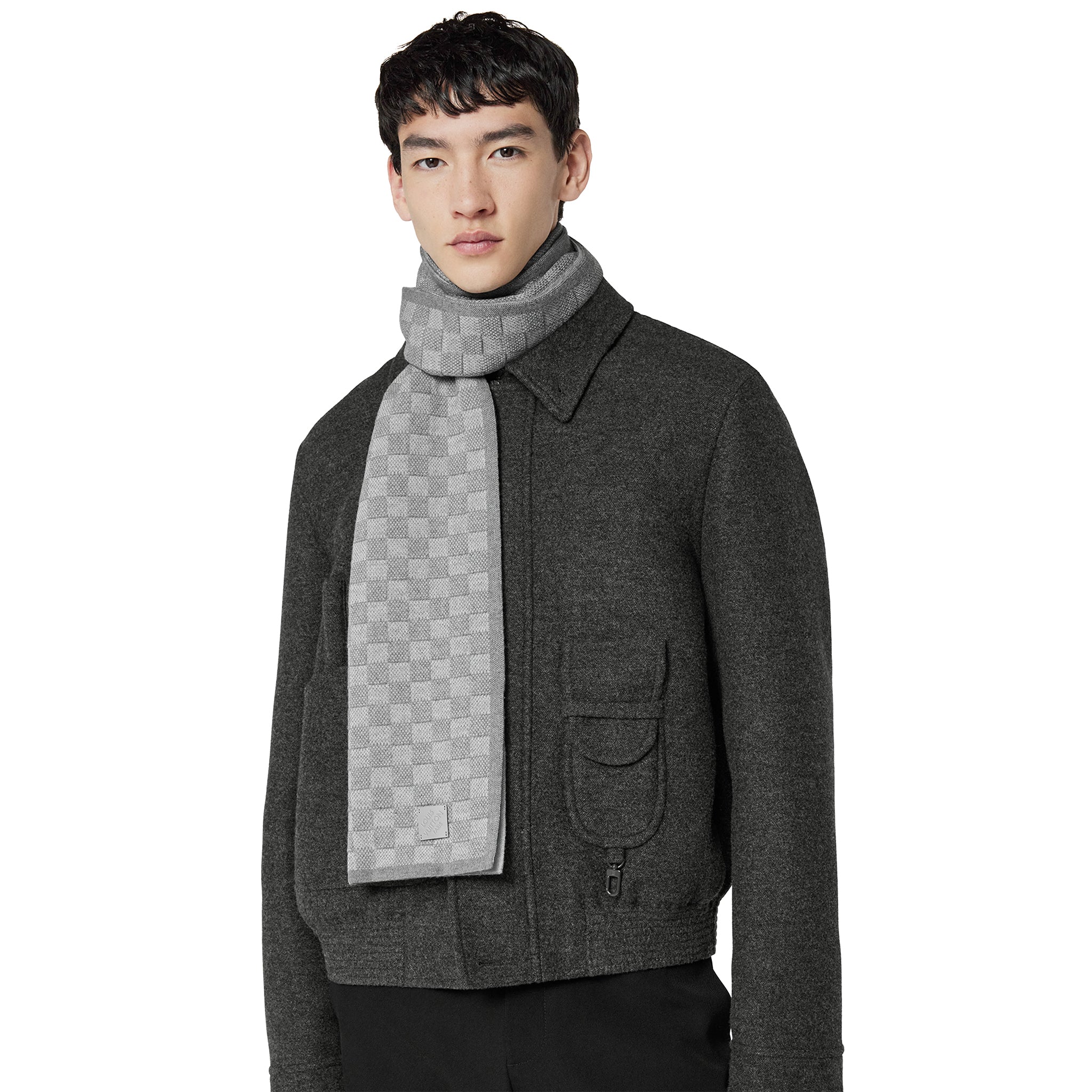Louis Vuitton Néo Petit Damier Grey Beanie & Scarf Set - Luxury Winter Accessories for Men & Women - Perfect for Cold Weather, Skiing & Fashion Outfits