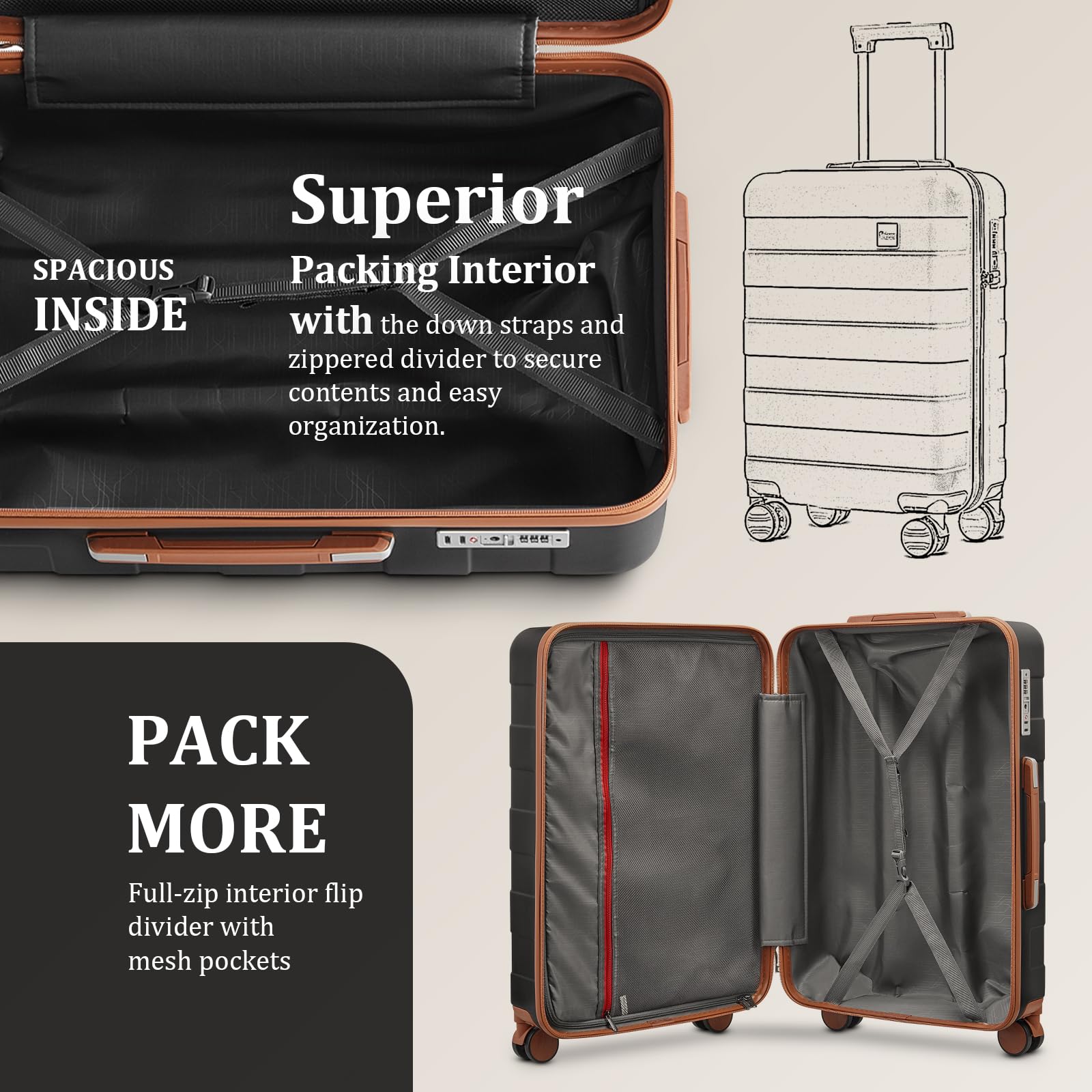 imiomo 24 Inch Hardside Spinner Luggage Set with TSA Lock - 3-Piece Lightweight Checked Suitcase (24