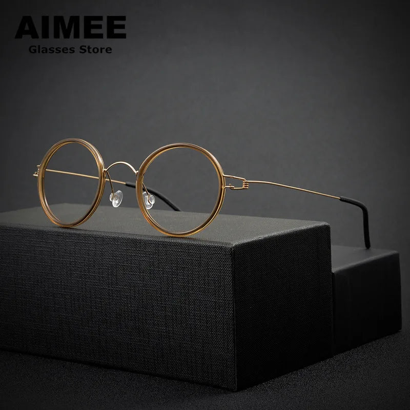 Unisex Full Rim Round Screwless Titanium Acetate Eyeglasses 13822 - Lightweight Durable Frame for Men & Women - Perfect for Reading, Work, and Everyday Wear