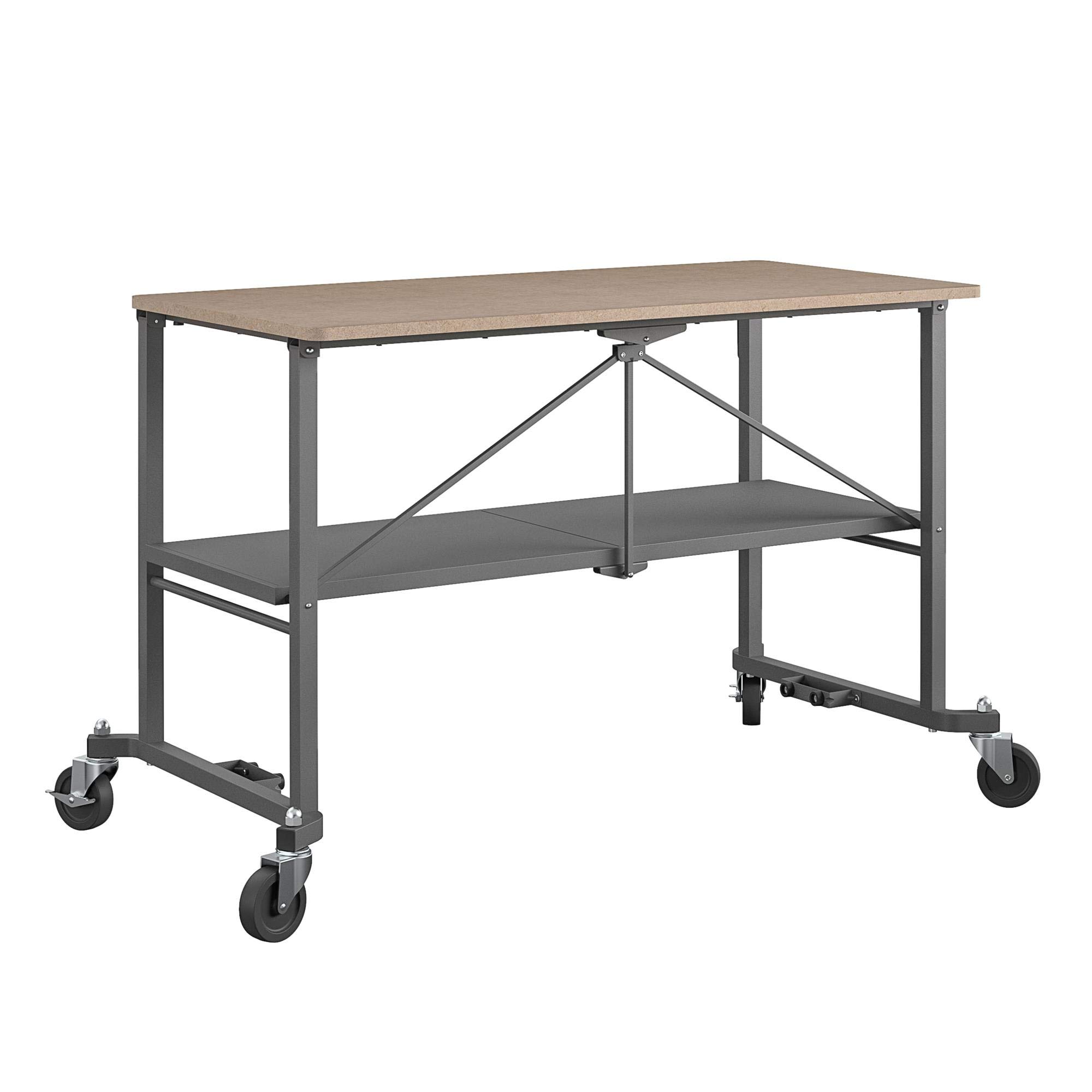 COSCO SmartFold Portable Workbench - Heavy Duty Folding Utility Table with Locking Casters, 600 lb Weight Capacity & Durable MDF Top | Perfect for Garage, Workshop, DIY Projects & Job Sites